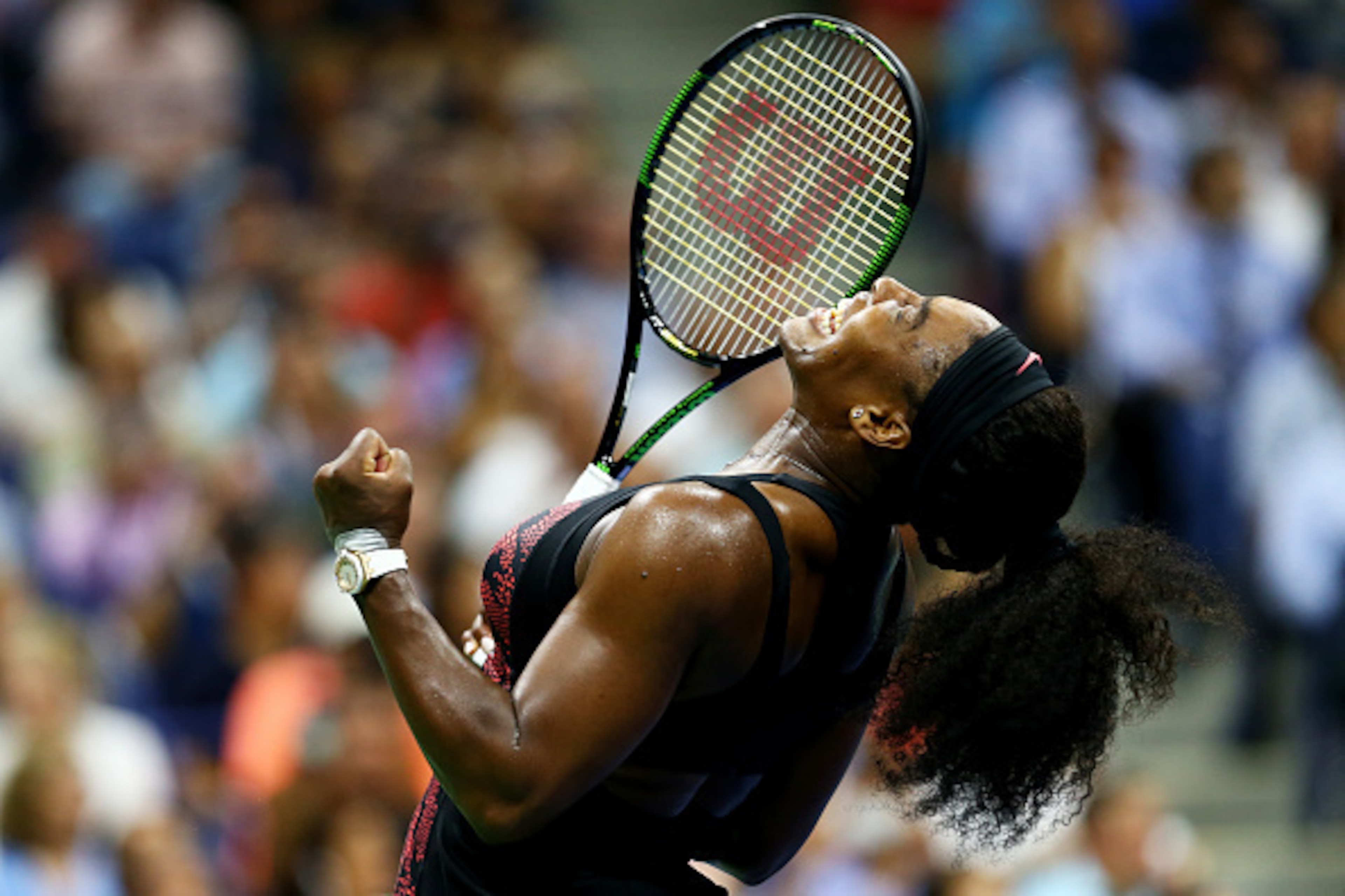 NEW YORK, NY - SEPTEMBER 08: Serena Williams of the United States celebrates after defeating Venus Williams of the United States in their Women's Singles Quarterfinals match on Day Nine of the 2015 US Open at the USTA Billie Jean King National Tennis Cen NEW YORK, NY - SEPTEMBER 08: Serena Williams of the United States celebrates after defeating Venus Williams of the United States in their Women's Singles Quarterfinals match on Day Nine of the 2015 US Open at the USTA Billie Jean King National Tennis Cen