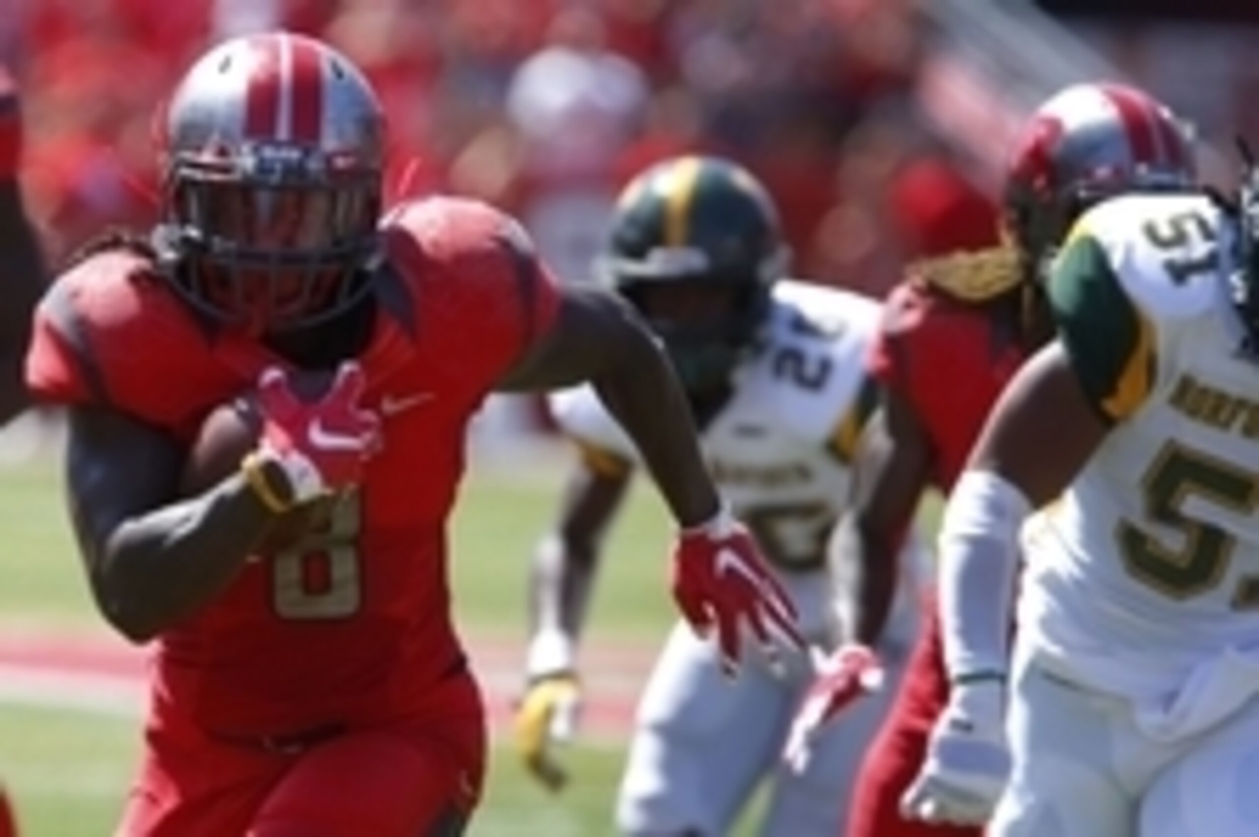 Sep 5, 2015; Piscataway, NJ, USA; Rutgers Scarlet Knights running back Josh Hicks (8) carries the ball to score a touchdown against the Norfolk State Spartans during first half at High Points Solutions Stadium. Mandatory Credit: Noah K. Murray-USA TODAY S