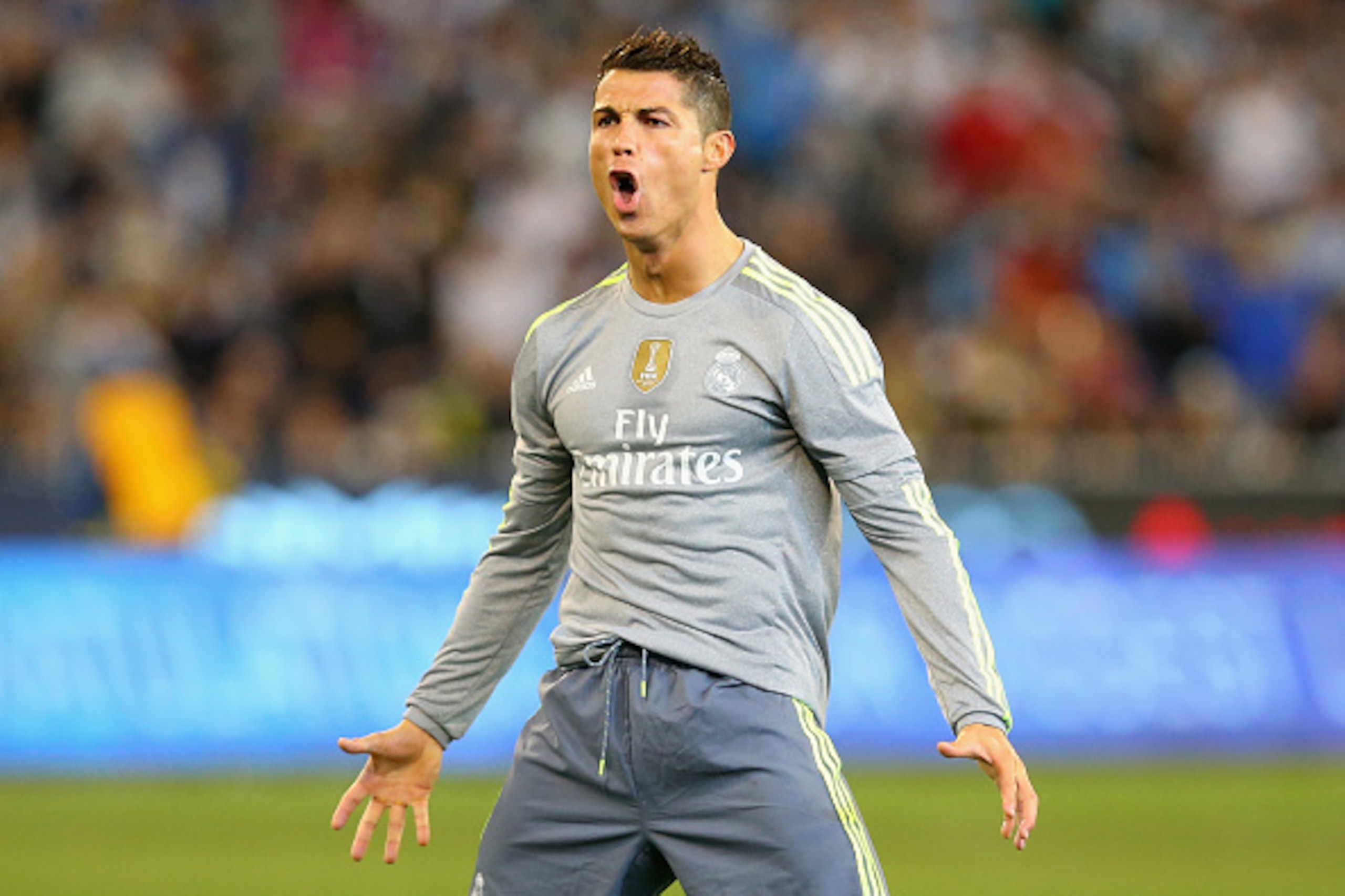 MELBOURNE, AUSTRALIA - JULY 24:  Cristiano Ronaldo of Real Madrid celebrates after scoring a goal during the International Champions Cup match between Real Madrid and Manchester City at Melbourne Cricket Ground on July 24, 2015 in Melbourne, Australia.  (