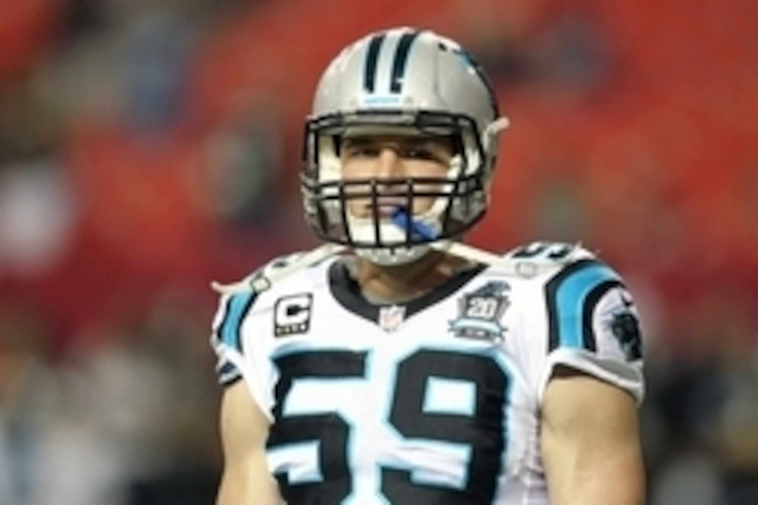 Dec 28, 2014; Atlanta, GA, USA; Carolina Panthers middle linebacker Luke Kuechly (59) prepares for a game against the Atlanta Falcons at the Georgia Dome. Mandatory Credit: Brett Davis-USA TODAY Sports Dec 28, 2014; Atlanta, GA, USA; Carolina Panthers middle linebacker Luke Kuechly (59) prepares for a game against the Atlanta Falcons at the Georgia Dome. Mandatory Credit: Brett Davis-USA TODAY Sports