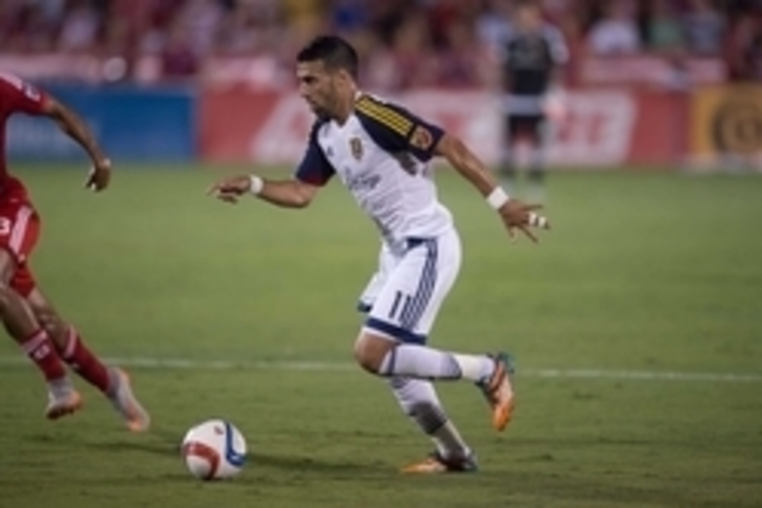 Aug 29, 2015; Dallas, TX, USA; Real Salt Lake midfielder Javier Morales (11) during the game against FC Dallas at Toyota Stadium. FC Dallas shuts out Real Salt Lake 2-0. Mandatory Credit: Jerome Miron-USA TODAY Sports