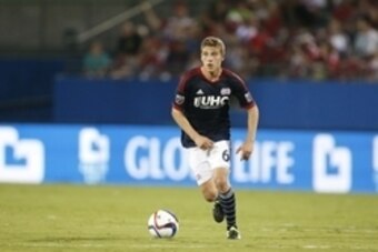 Jul 4, 2015; Dallas, TX, USA; New England Revolution midfielder Scott Caldwell (6) controls the ball against FC Dallas at Toyota Stadium. Mandatory Credit: Matthew Emmons-USA TODAY Sports