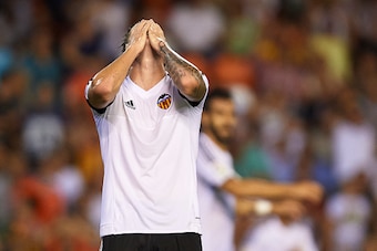 VALENCIA, SPAIN - AUGUST 30:  Rodrigo De Paul of Valencia reacts during the La Liga match between Valencia CF and RC Deportivo de La Coruna at Estadi de Mestalla on August 30, 2015 in Valencia, Spain.  (Photo by Manuel Queimadelos Alonso/Getty Images)