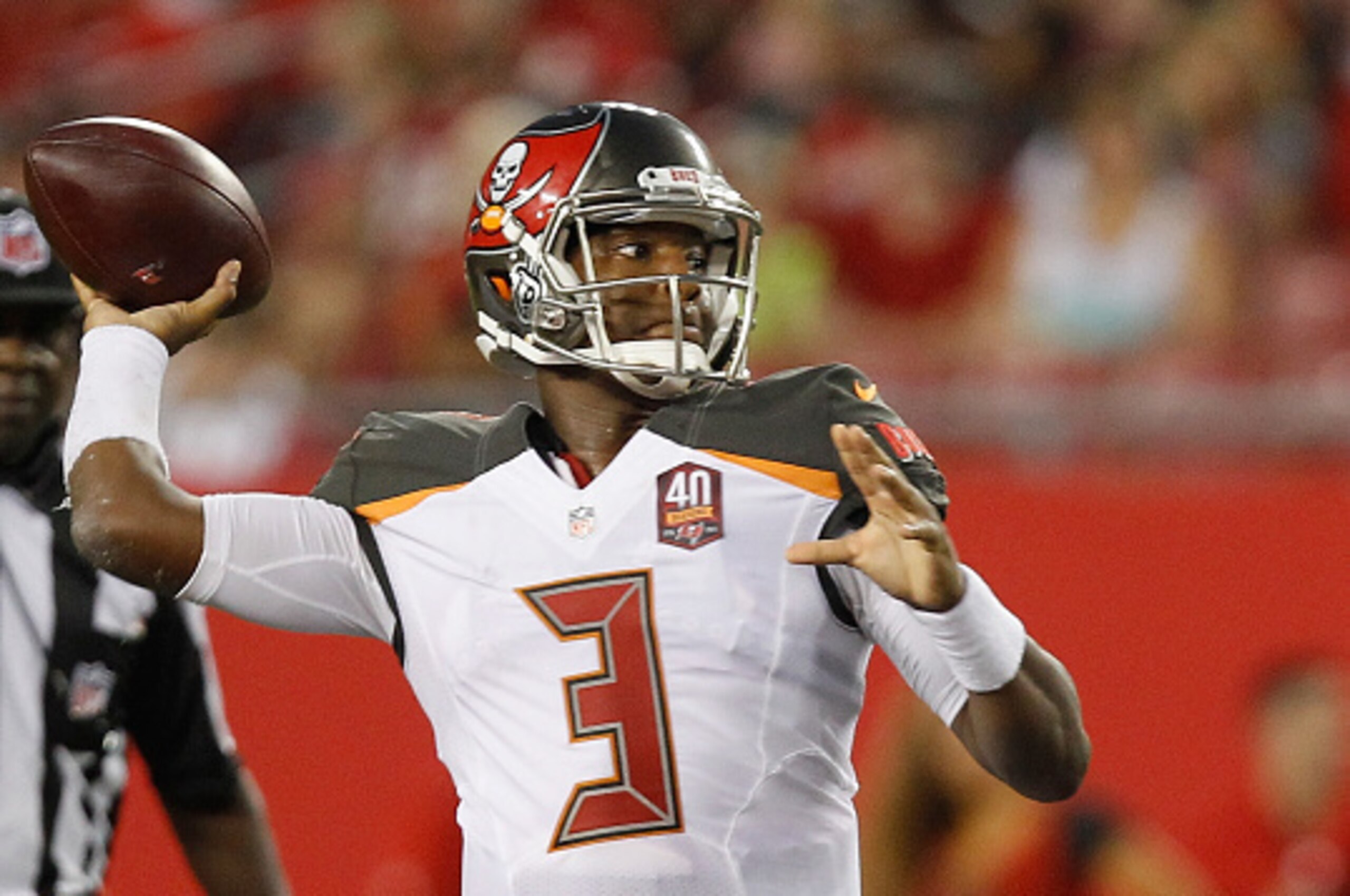 TAMPA, FL - AUGUST 29:  Quarterback Jameis Winston #3 of the Tampa Bay Buccaneers throws the ball during  the preseason game between the Tampa Bay Buccaneers and the Cleveland at Raymond James Stadium on August 29, 2015 in Tampa, Florida. (Photo by Scott 
