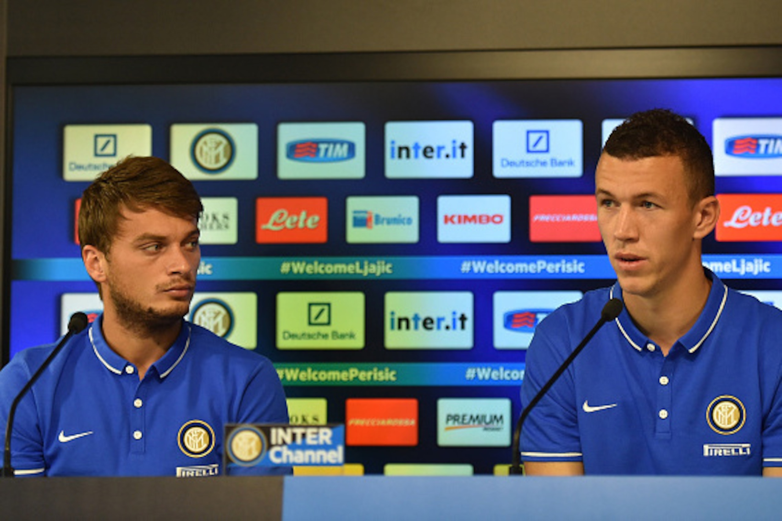 COMO, ITALY - SEPTEMBER 10: Ivan Perisic(L), new signings for FC Internazionale Milano speaks to the media during a press conference at the club's training ground on September 10, 2015 in Como, Italy. (Photo by Valerio Pennicino - Inter/Getty Images) COMO, ITALY - SEPTEMBER 10: Ivan Perisic(L), new signings for FC Internazionale Milano speaks to the media during a press conference at the club's training ground on September 10, 2015 in Como, Italy. (Photo by Valerio Pennicino - Inter/Getty Images)