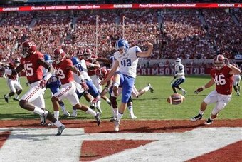 A blocked punt for a safety and four turnovers were highlights for Alabama.