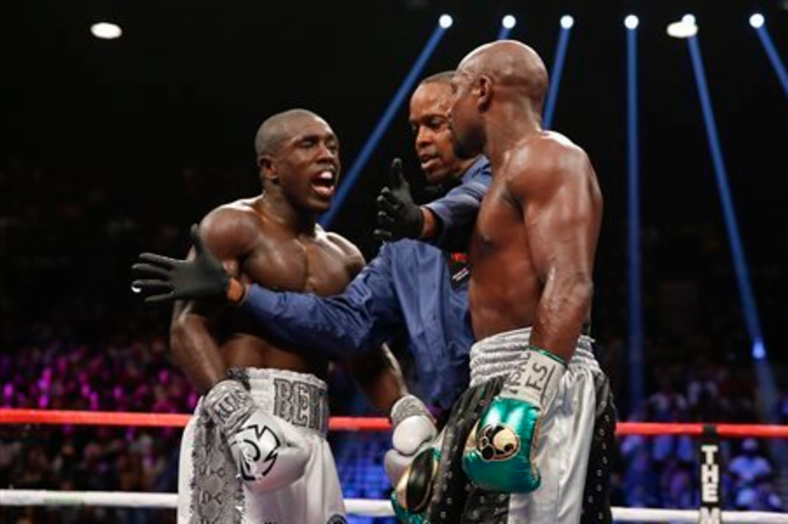 At one point, referee Kenny Bayless ordered Mayweather and Berto to quit trash-talking.