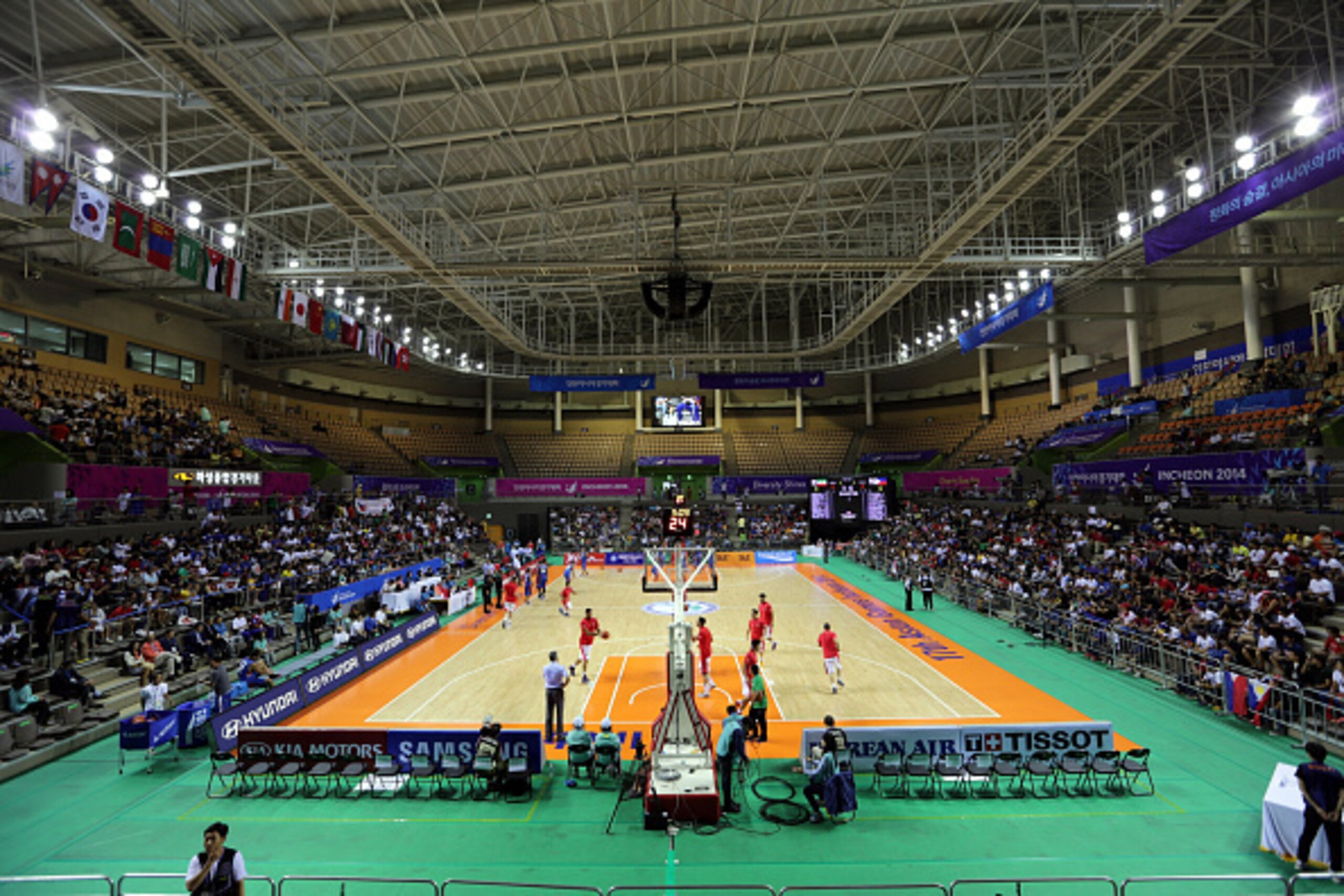 INCHEON, SOUTH KOREA - SEPTEMBER 25:  General view of the Basketball Stadium during the Basketball Mens Preliminary round match between Iran and the Philippines during day five of the 2014 Asian Games at Hwaseong Sports Complex Gymnasium on September 25, 