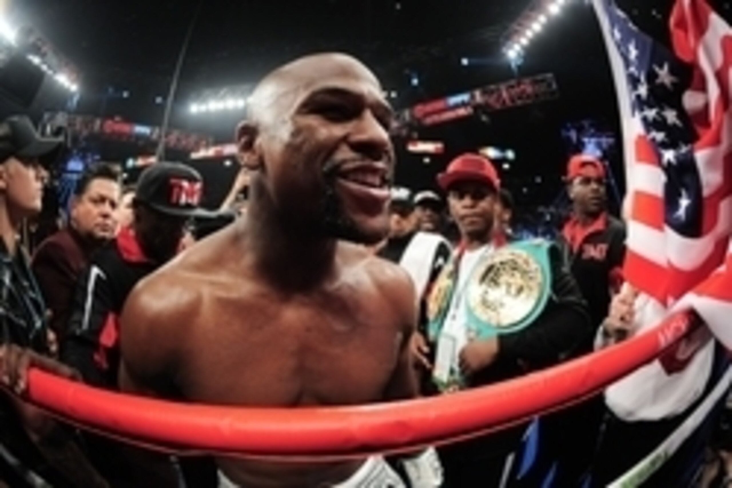 Sep 12, 2015; Las Vegas, NV, USA; Floyd Mayweather is introduced against Andre Berto (not pictured) for their WBA/WBC welterweight title bout at MGM Grand Garden Arena. Mayweather won via unanimous decision. Mandatory Credit: Joe Camporeale-USA TODAY Spor