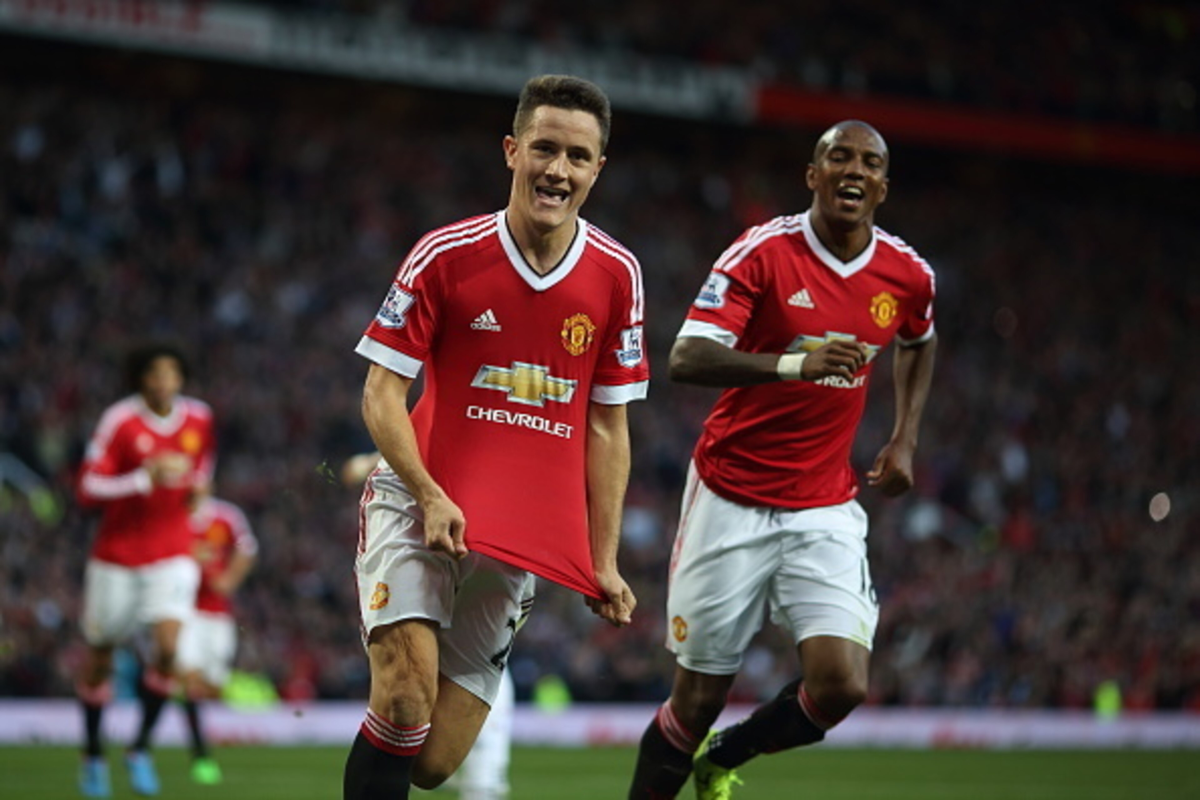 MANCHESTER, ENGLAND - SEPTEMBER 12:  Ander Herrera of Manchester United celebrates after scoring a goal to make it 2-0 during the Barclays Premier League match between Manchester United and Liverpool on September 12, 2015 in Manchester, United Kingdom.  (