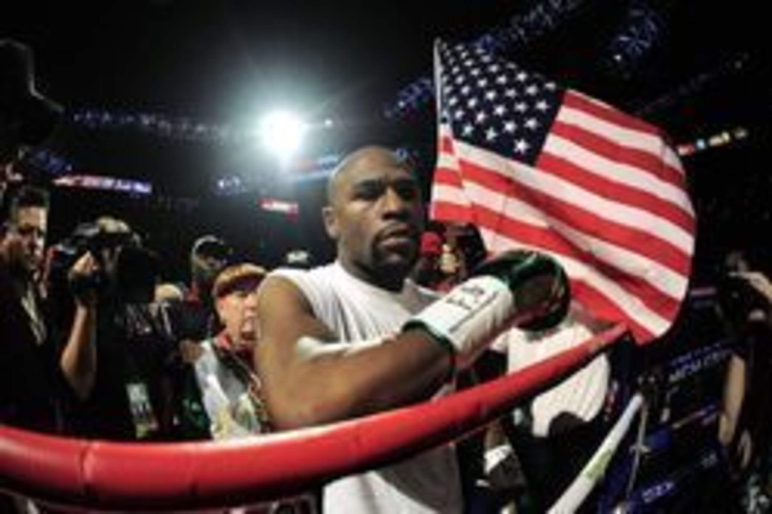 Sep 12, 2015; Las Vegas, NV, USA; Floyd Mayweather is introduced against Andre Berto (not pictured) for their WBA/WBC welterweight title bout at MGM Grand Garden Arena. Mayweather won via unanimous decision. Mandatory Credit: Joe Camporeale-USA TODAY Spor