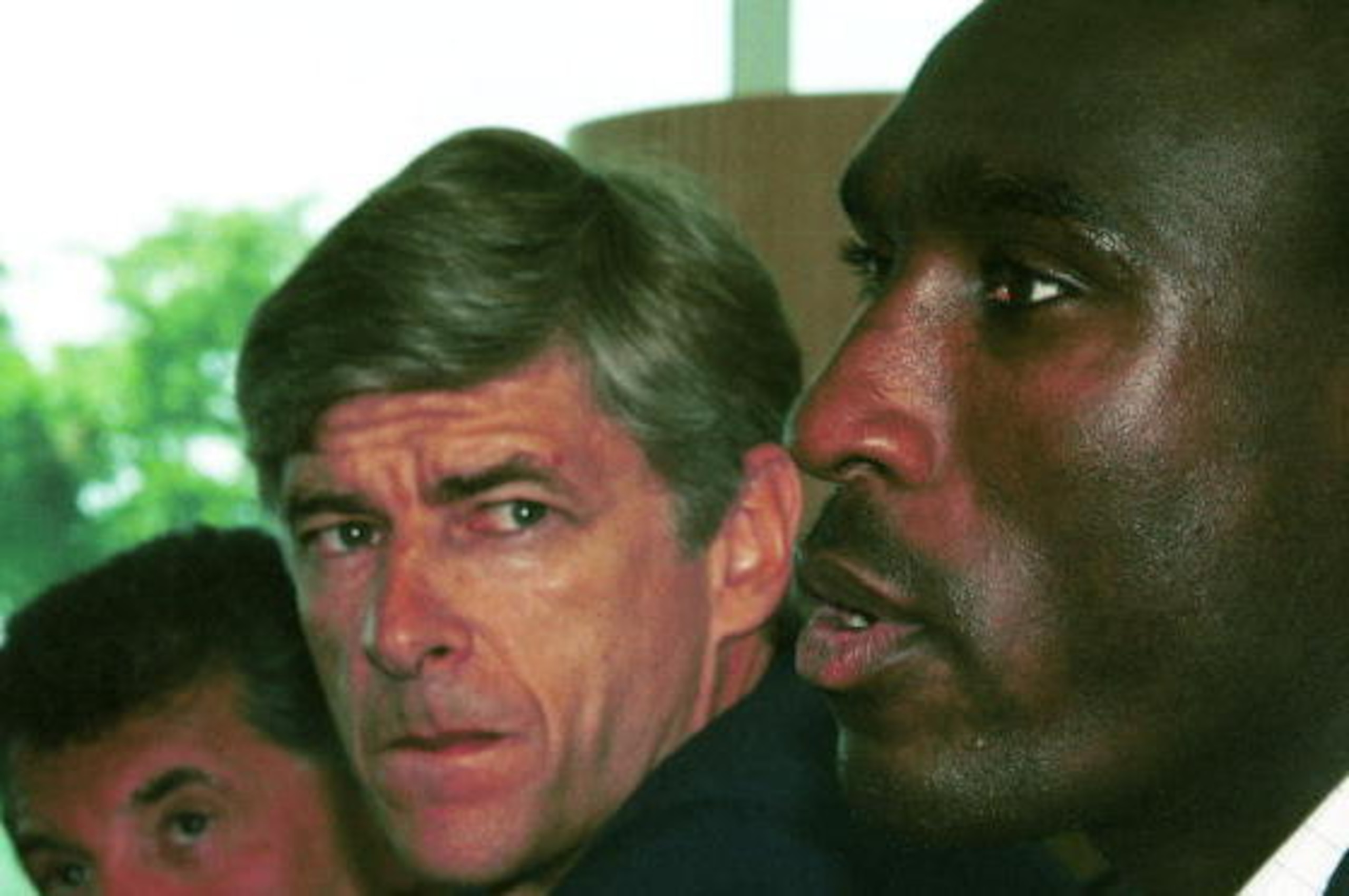 3 Jul 2001:  Sol Campbell (right) and manager Arsene Wenger during a press conference at Arsenals training ground, London Colney, to announce his signing for Arsenal Football Club. Mandatory Credit: Jamie McDonald/ALLSPORT