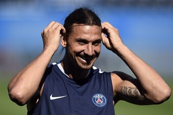 Paris Saint-Germain's Swedish forward Zlatan Ibrahimovic smiles during a training session at Saputo stadium in Montreal on July 31, 2015 on the eve of the French Trophy of Champions football match against Lyon.  AFP PHOTO / FRANCK FIFE        (Photo credi