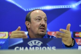 Real Madrid's head coach Rafael Benitez speaks during a press conference at Real Madrid's Sport City in Madrid on September 14, 2015 on the eve of their Champions League football match Real Madrid vs Shakhtar Donetsk. AFP PHOTO/ PIERRE-PHILIPPE MARCOU    