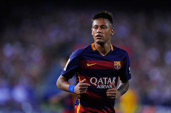 MADRID, SPAIN - SEPTEMBER 12:  Neymar of FC Barcelona looks on during the La Liga match between Club Atletico de Madrid and FC Barcelona at Vicente Calderon Stadium on September 12, 2015 in Madrid, Spain.  (Photo by Denis Doyle/Getty Images)