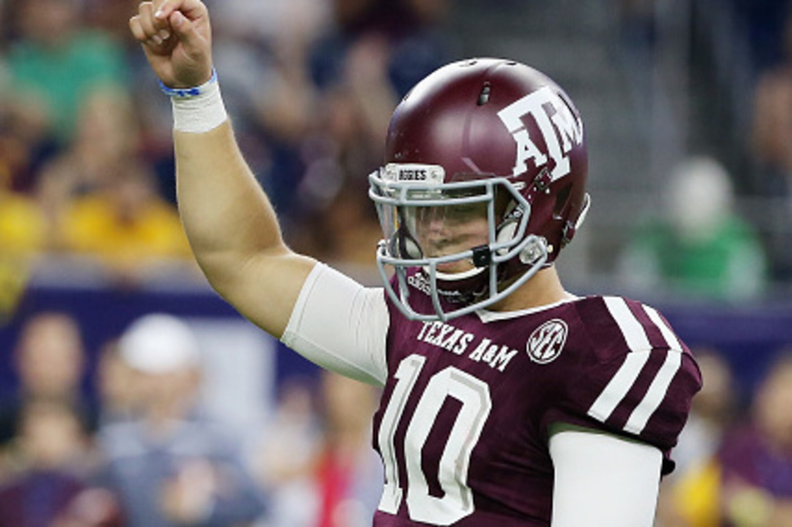 HOUSTON, TX - SEPTEMBER 05: Kyle Allen #10 of the Texas A&M Aggies celebates after a touchdown in the second half of their game against the Arizona State Sun Devils during the Advocare Texas Kickoff at NRG Stadium on September 5, 2015 in Houston, Texas. HOUSTON, TX - SEPTEMBER 05: Kyle Allen #10 of the Texas A&M Aggies celebates after a touchdown in the second half of their game against the Arizona State Sun Devils during the Advocare Texas Kickoff at NRG Stadium on September 5, 2015 in Houston, Texas.