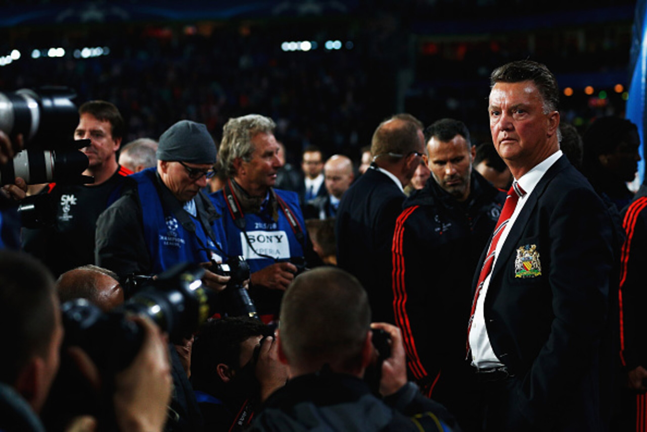 EINDHOVEN, NETHERLANDS - SEPTEMBER 15:  Louis van Gaal, manager of Manchester United looks on during the UEFA Champions League Group B match between PSV Eindhoven and Manchester United at PSV Stadion on September 15, 2015 in Eindhoven, Netherlands.  (Phot