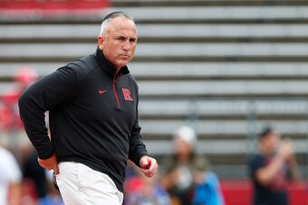 PISCATAWAY, NJ - SEPTEMBER 12: Head coach Kyle Flood of the Rutgers Scarlet Knights watches his team practice before a game against the Washington State Cougars at High Point Solutions Stadium on September 12, 2015 in Piscataway, New Jersey. (Photo by Ric