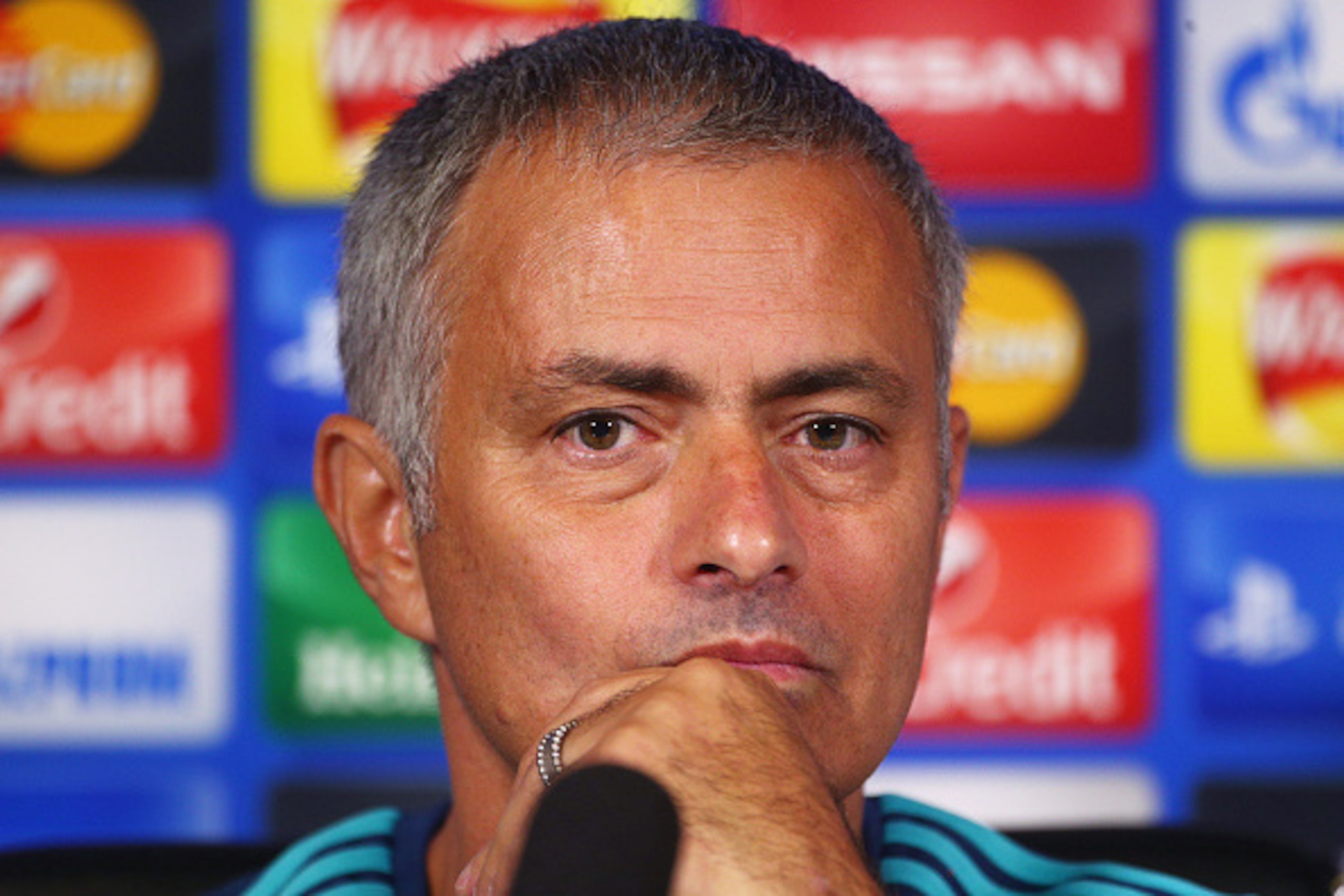 COBHAM, ENGLAND - SEPTEMBER 15: Chelsea manager Jose Mourinho chats to the media during a Chelsea Press Conference ahead of their Champions League fixture against Maccabi Tel Aviv on September 15, 2015 in Cobham, England. (Photo by Charlie Crowhurst/Getty