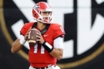 Sep 12, 2015; Nashville, TN, USA; Georgia Bulldogs quarterback Greyson Lambert (11) drops back to pass during the second half against the Vanderbilt Commodores at Vanderbilt Stadium. Georgia won 31-14. Mandatory Credit: Christopher Hanewinckel-USA TODAY S