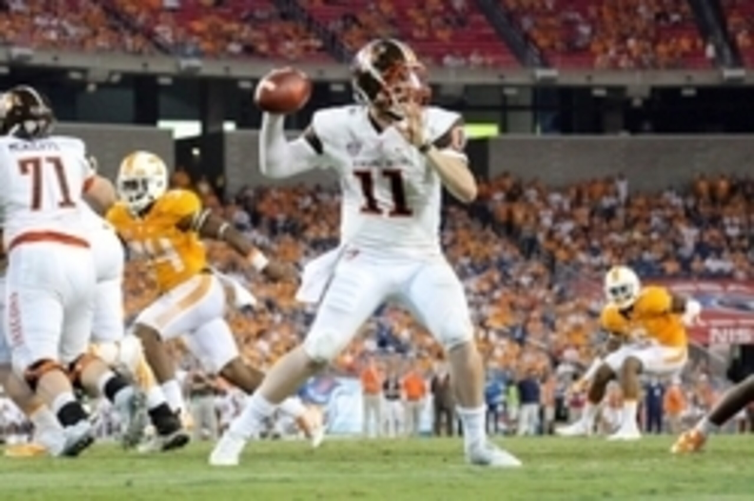 Sep 5, 2015; Nashville, TN, USA; Bowling Green Falcons quarterback Matt Johnson (11) during the second half against the Tennessee Volunteers at Nissan Stadium. Tennessee won 59 to 30. Mandatory Credit: Randy Sartin-USA TODAY Sports