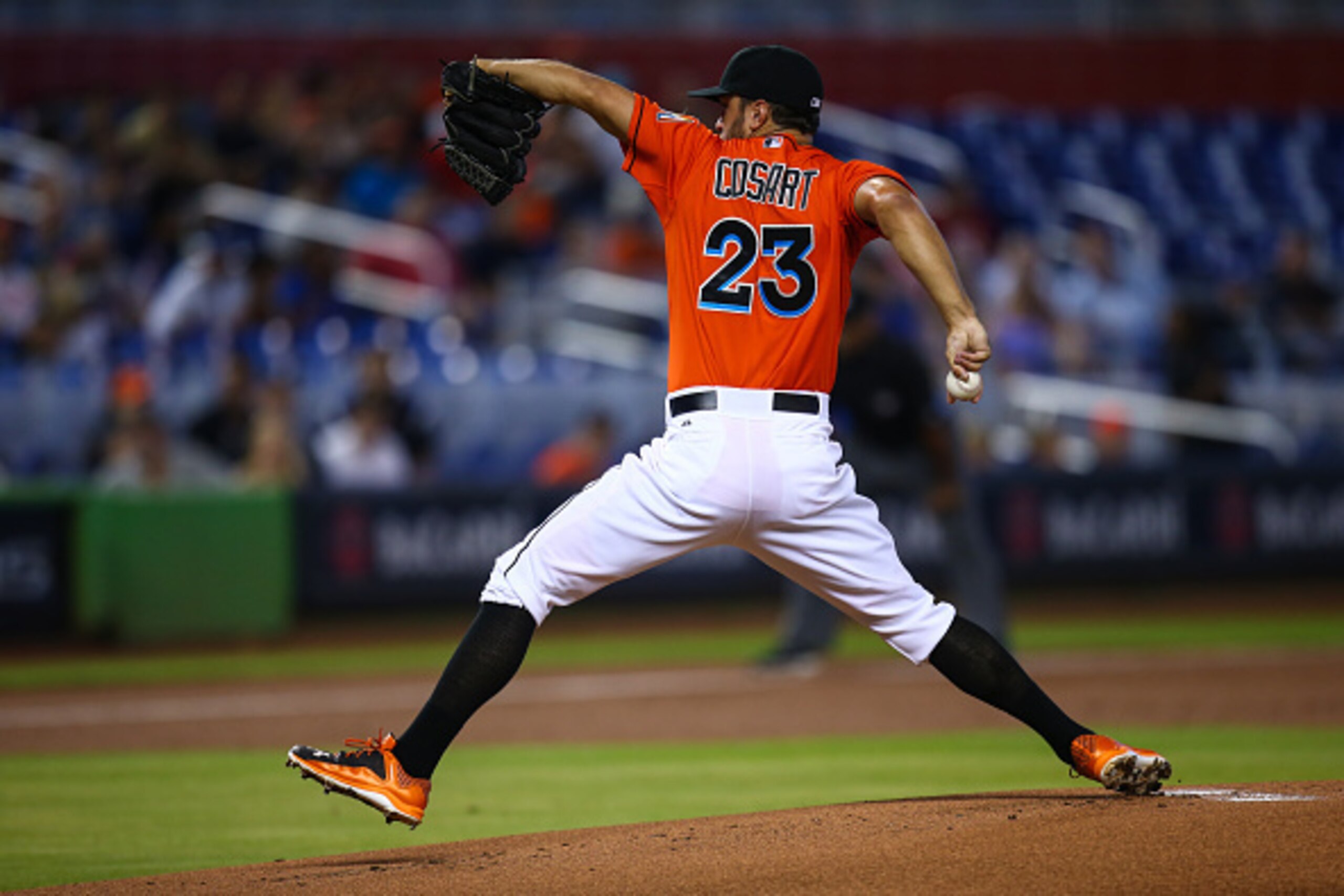 MIAMI, FL - SEPTEMBER 06: Jarred Cosart #23 of the Miami Marlins in action during the game against the New York Mets at Marlins Park on September 6, 2015 in Miami, Florida.  (Photo by Rob Foldy/Getty Images)