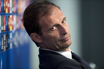 Juventus' Italian manager Massimiliano Allegri attends a press conference at the Etihad Stadium in Manchester, north-west England on September 14, 2015, ahead of their UEFA Champions League Group D match against Manchester City on September 15. AFP PHOTO 