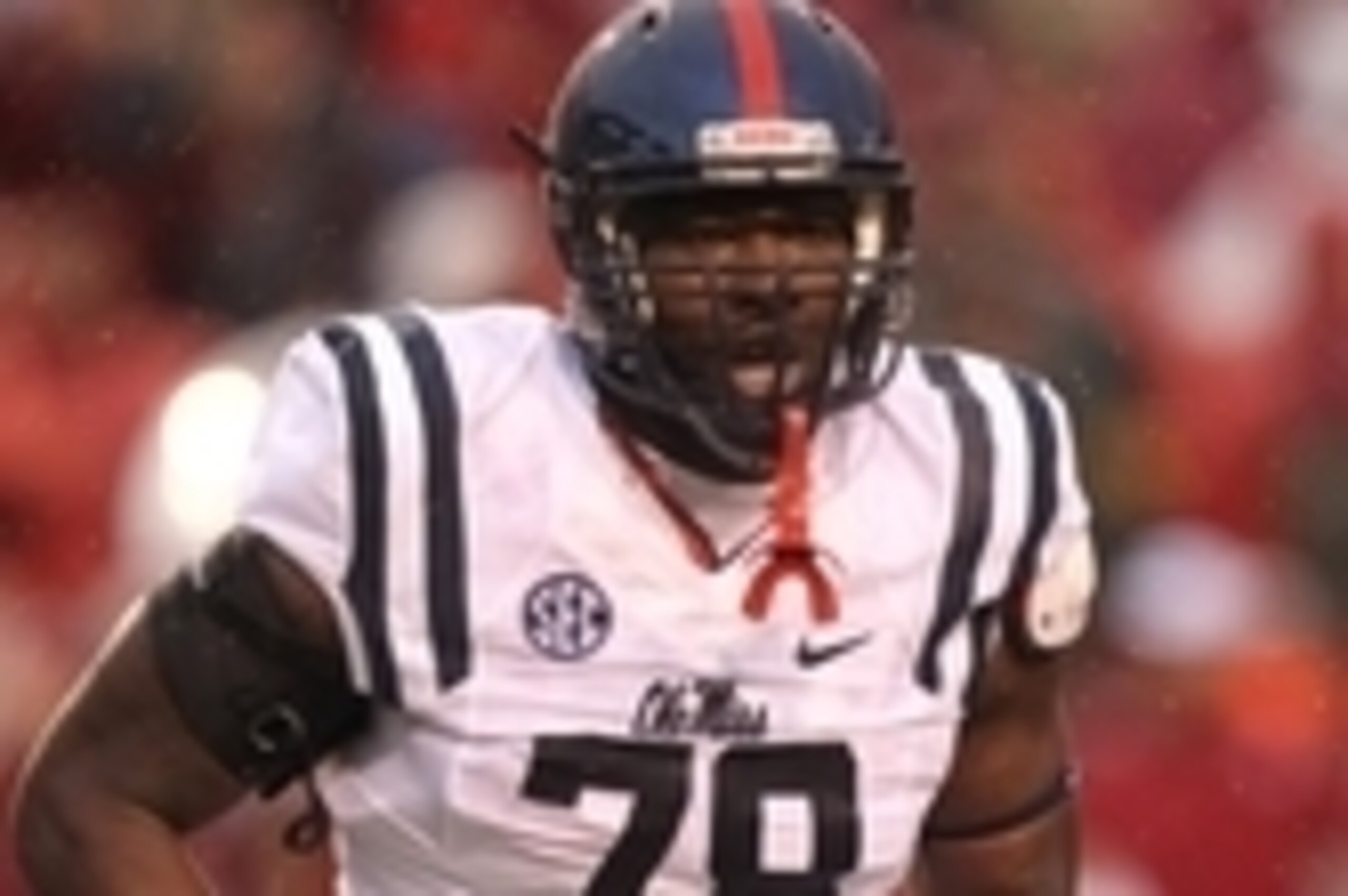 Nov 22, 2014; Fayetteville, AR, USA; Ole Miss Rebels offensive lineman Laremy Tunsil (78) during the game against the Arkansas Razorbacks at Donald W. Reynolds Razorback Stadium. Arkansas defeated Mississippi 30-0. Mandatory Credit: Nelson Chenault-USA TO Nov 22, 2014; Fayetteville, AR, USA; Ole Miss Rebels offensive lineman Laremy Tunsil (78) during the game against the Arkansas Razorbacks at Donald W. Reynolds Razorback Stadium. Arkansas defeated Mississippi 30-0. Mandatory Credit: Nelson Chenault-USA TO