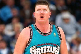 SACRAMENTO, CA - APRIL 8: Bryant Reeves #50 of the
 Vancouver Grizzlies looks on against the Sacramento Kings during a game played on April 8, 1997 at Arco Arena in Sacramento, California. NOTE TO USER: User expressly acknowledges and agrees that, by down