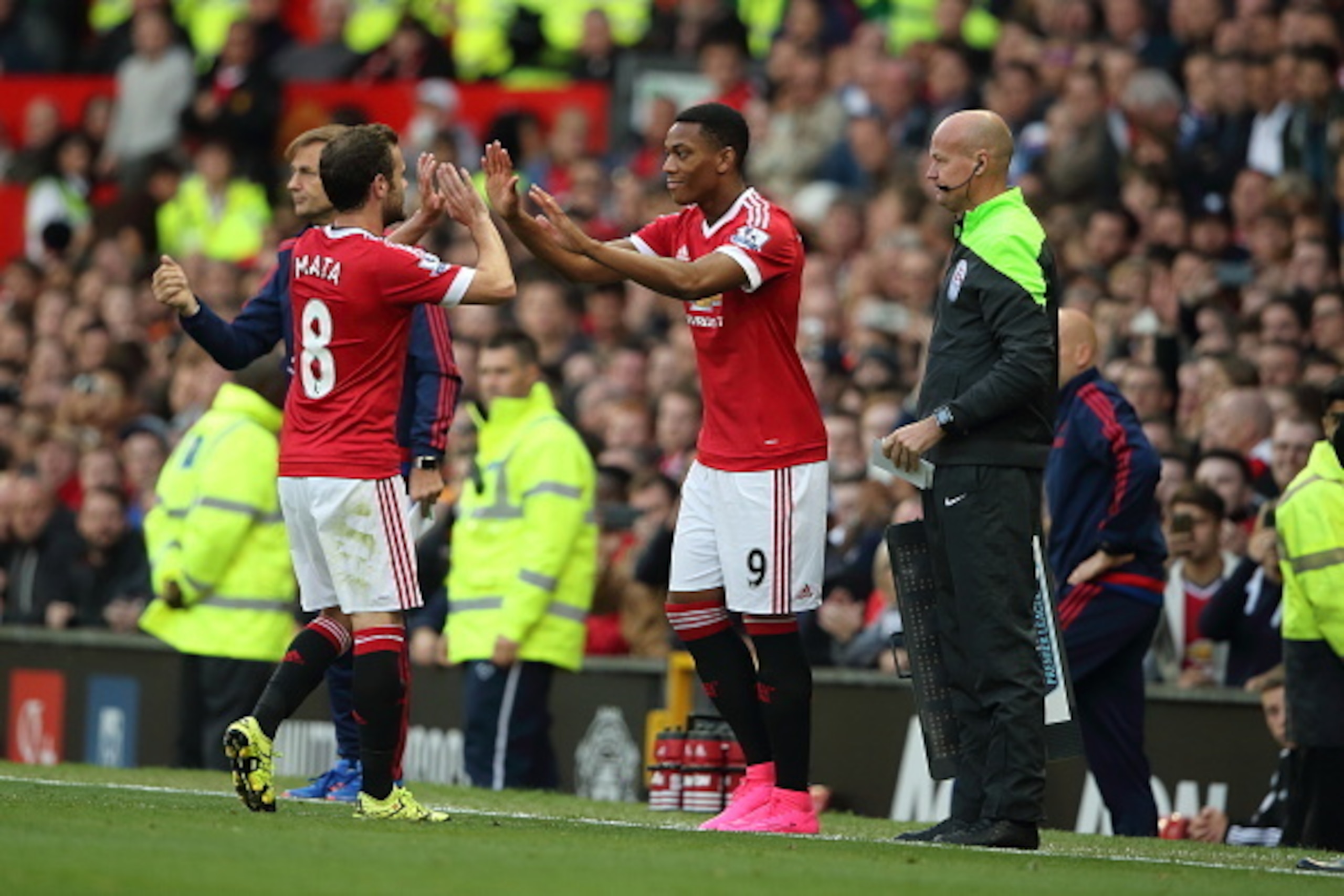 MANCHESTER, ENGLAND - SEPTEMBER 12:  Anthony Martial of Manchester United makes his debut replacing Juan Mata  during the Barclays Premier League match between Manchester United and Liverpool on September 12, 2015 in Manchester, United Kingdom.  (Photo by