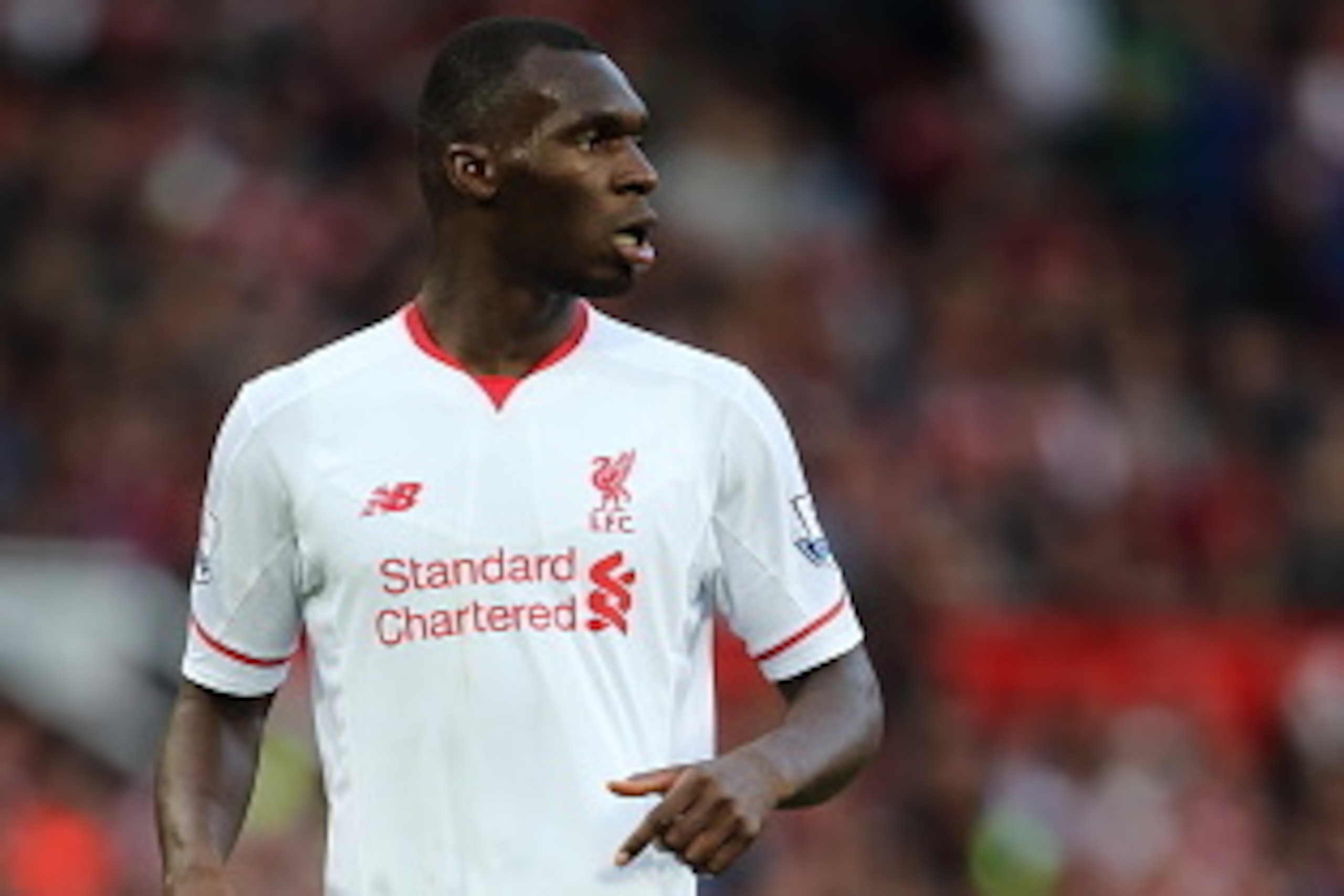 MANCHESTER, ENGLAND - SEPTEMBER 12:  Christian Benteke of Liverpool  during the Barclays Premier League match between Manchester United and Liverpool on September 12, 2015 in Manchester, United Kingdom.  (Photo by Matthew Ashton - AMA/Getty Images)