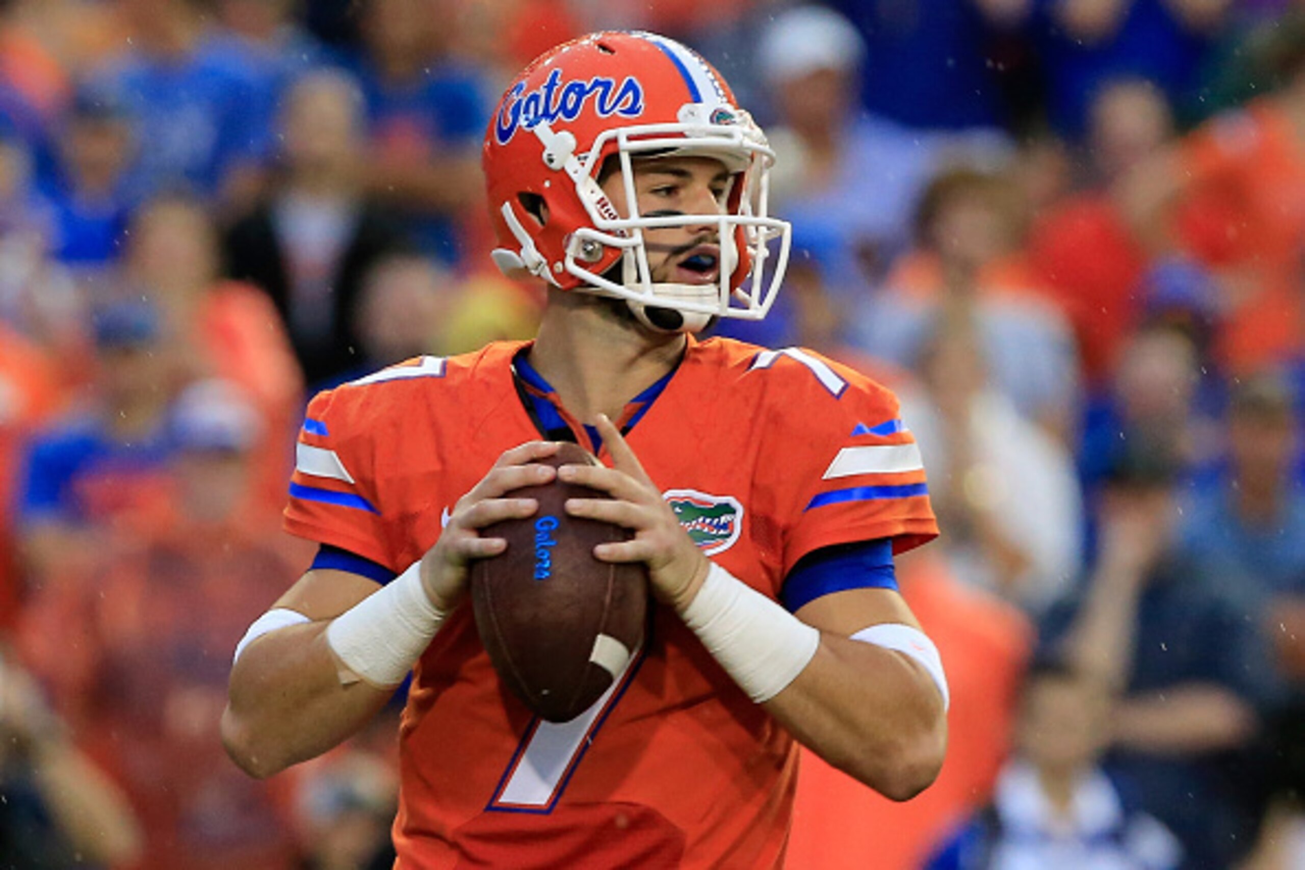 GAINESVILLE, FL - SEPTEMBER 12:  Will Grier #7 of the Florida Gators attempts a pass during the game against the East Carolina Pirates at Ben Hill Griffin Stadium on September 12, 2015 in Gainesville, Florida.  (Photo by Sam Greenwood/Getty Images)