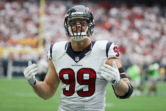 HOUSTON, TX - SEPTEMBER 13:  J.J. Watt #99 of the Houston Texans waits on the field during their game against the Kansas City Chiefs at NRG Stadium on September 13, 2015 in Houston, Texas.  (Photo by Scott Halleran/Getty Images)
