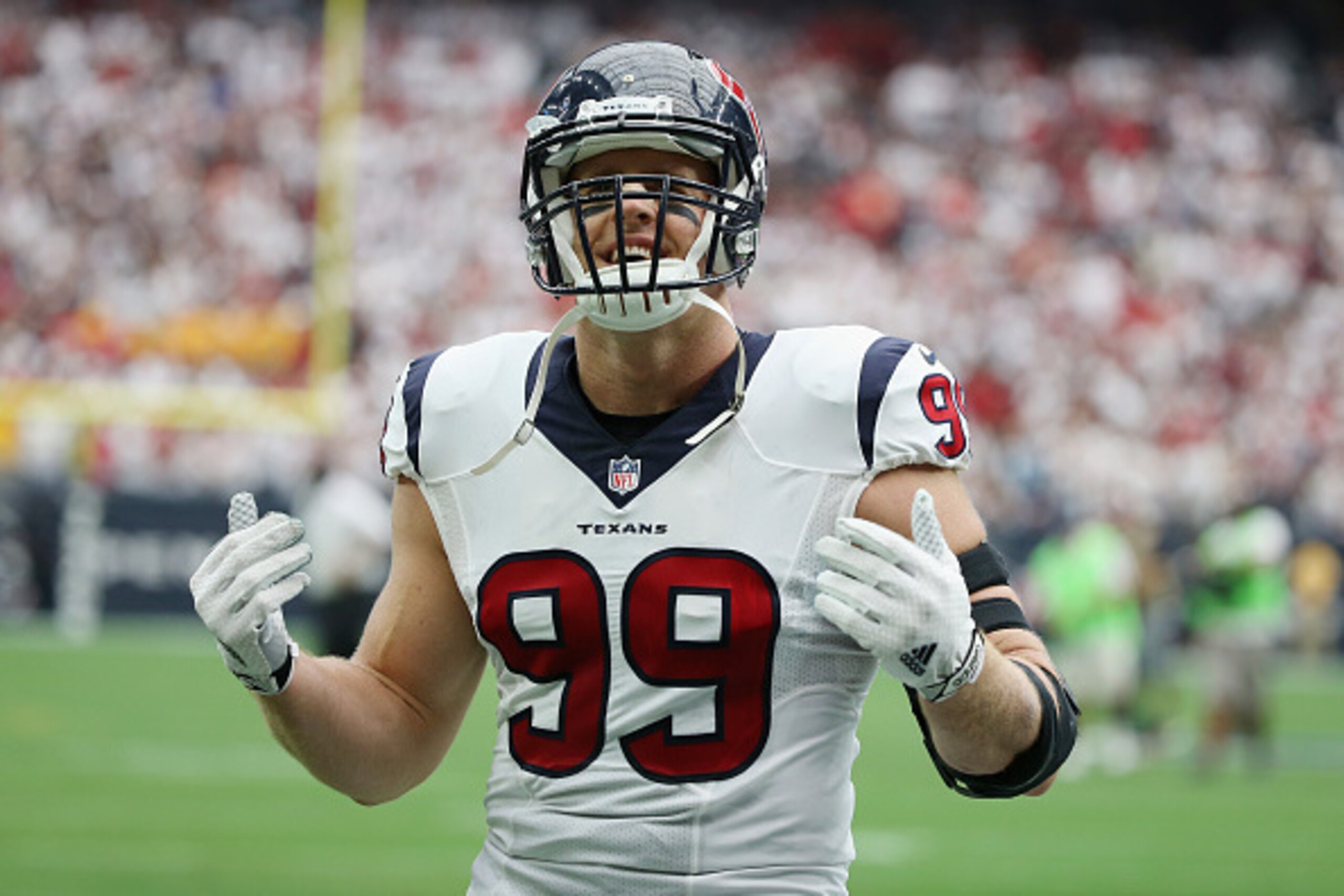 HOUSTON, TX - SEPTEMBER 13:  J.J. Watt #99 of the Houston Texans waits on the field during their game against the Kansas City Chiefs at NRG Stadium on September 13, 2015 in Houston, Texas.  (Photo by Scott Halleran/Getty Images)