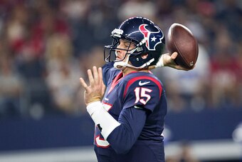 ARLINGTON, TX - SEPTEMBER 3:  Ryan Mallett #15 of the Houston Texans throws a pass during a preseason game against the Dallas Cowboys at AT&T Stadium on September 3, 2015 in Arlington, Texas.  The Cowboys defeated the Texans 21-14.  (Photo by Wesley Hitt/