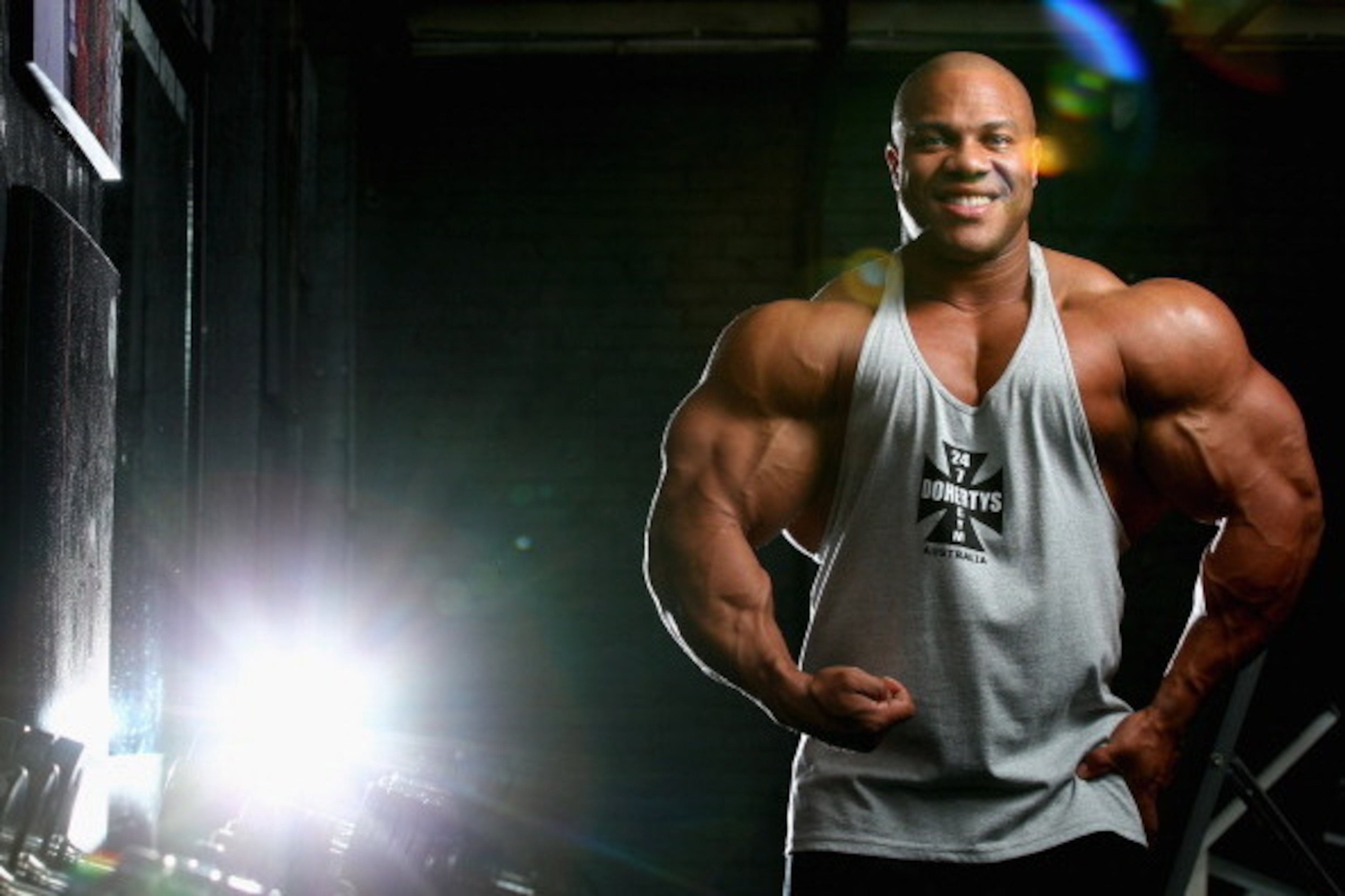 MELBOURNE, AUSTRALIA - MARCH 16:  Mr Olympia Phil Heath poses during a media call ahead of the 2012 IFBB Australian Pro Grand Prix XIII on March 16, 2012 in Melbourne, Australia.  (Photo by Robert Cianflone/Getty Images)