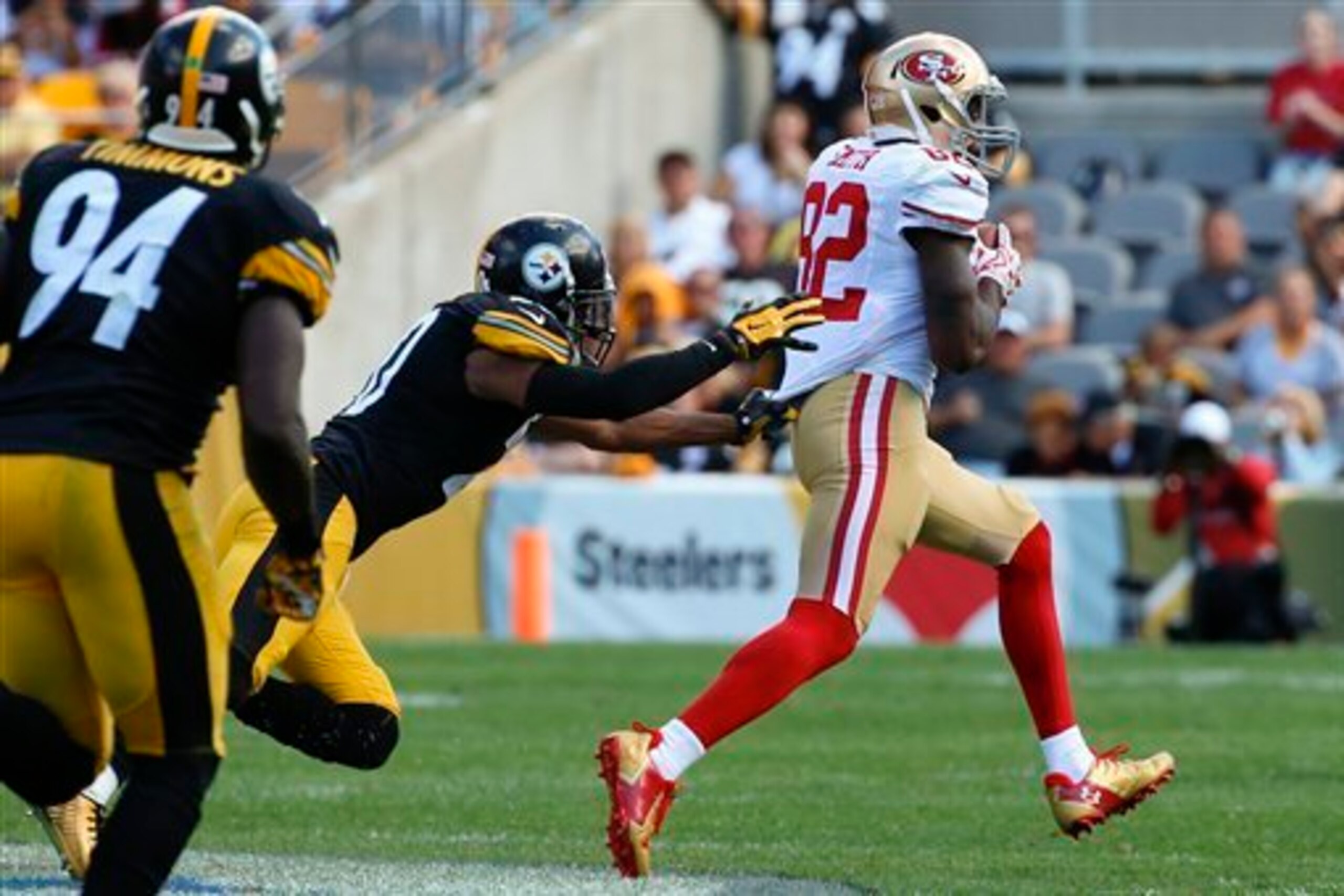 49ers receiver Torrey Smith caught six of seven passes thrown his way for 120 yards and a touchdown. But it was just one of two 49ers touchdowns on the day, and nothing matters more than the final score. 49ers receiver Torrey Smith caught six of seven passes thrown his way for 120 yards and a touchdown. But it was just one of two 49ers touchdowns on the day, and nothing matters more than the final score.