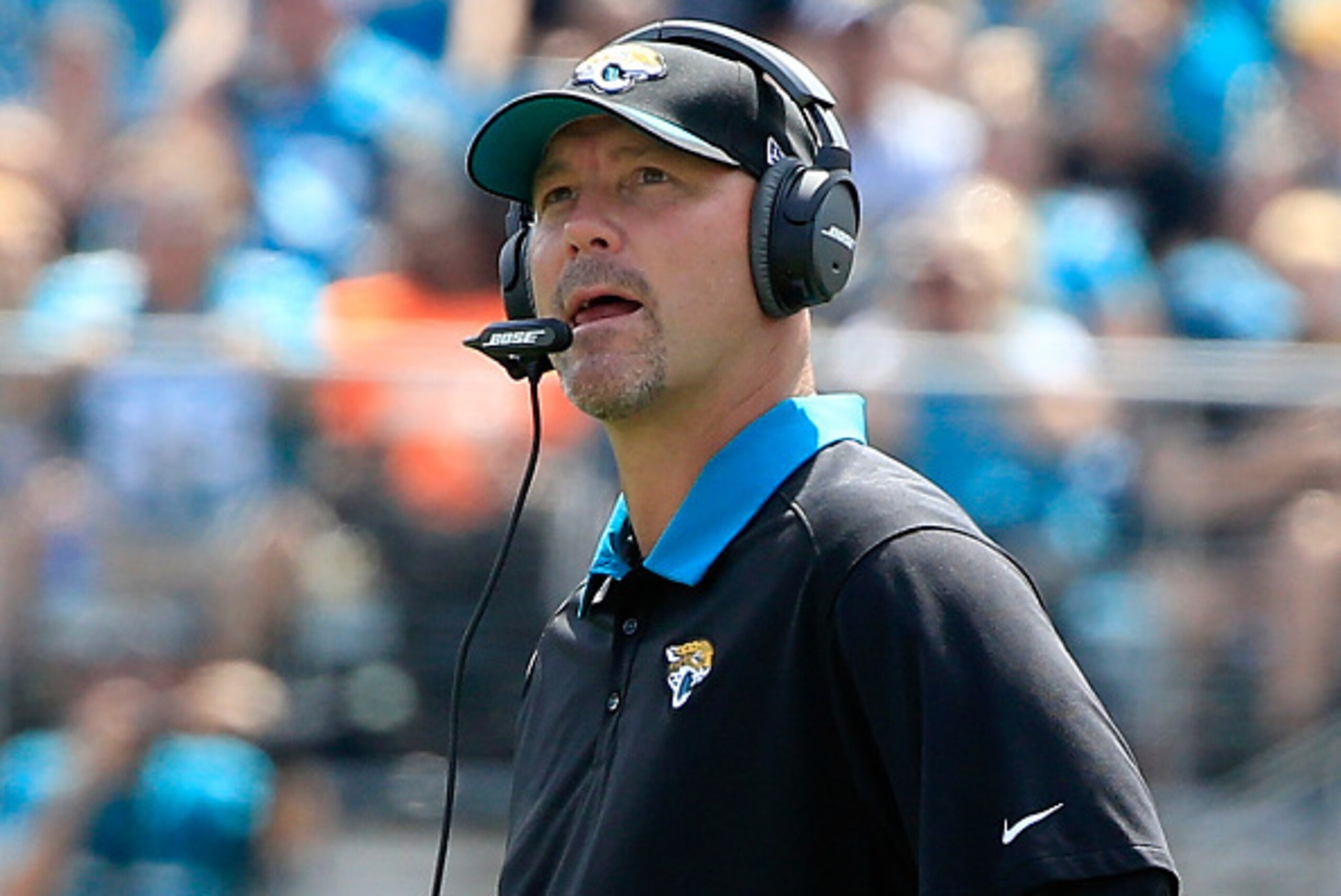 JACKSONVILLE, FL - SEPTEMBER 13:  Head coach Gus Bradley of the Jacksonville Jaguars watches the action during the game against the Carolina Panthers at EverBank Field on September 13, 2015 in Jacksonville, Florida.  (Photo by Sam Greenwood/Getty Images)