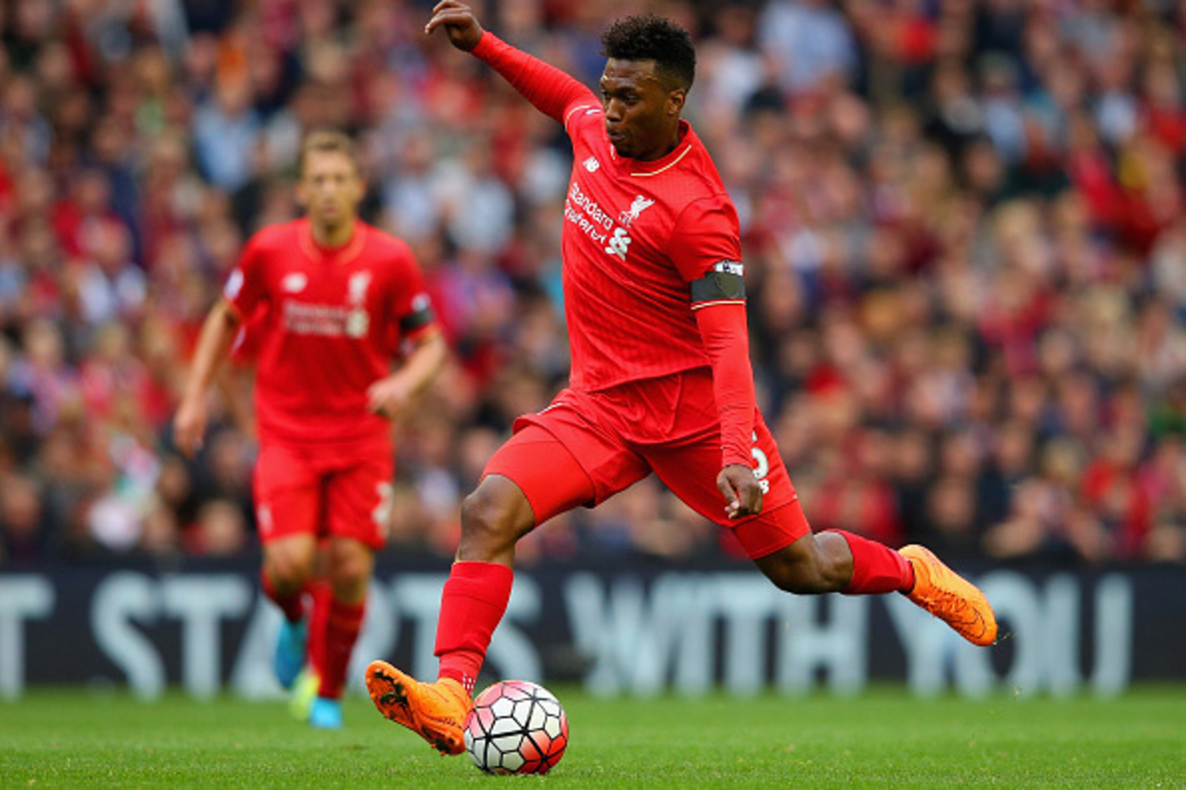 LIVERPOOL, ENGLAND - SEPTEMBER 20: Daniel Sturridge of Liverpool in action during the Barclays Premier League match between Liverpool and Norwich City at Anfield on September 20, 2015 in Liverpool, United Kingdom. (Photo by Alex Livesey/Getty Images) LIVERPOOL, ENGLAND - SEPTEMBER 20: Daniel Sturridge of Liverpool in action during the Barclays Premier League match between Liverpool and Norwich City at Anfield on September 20, 2015 in Liverpool, United Kingdom. (Photo by Alex Livesey/Getty Images)