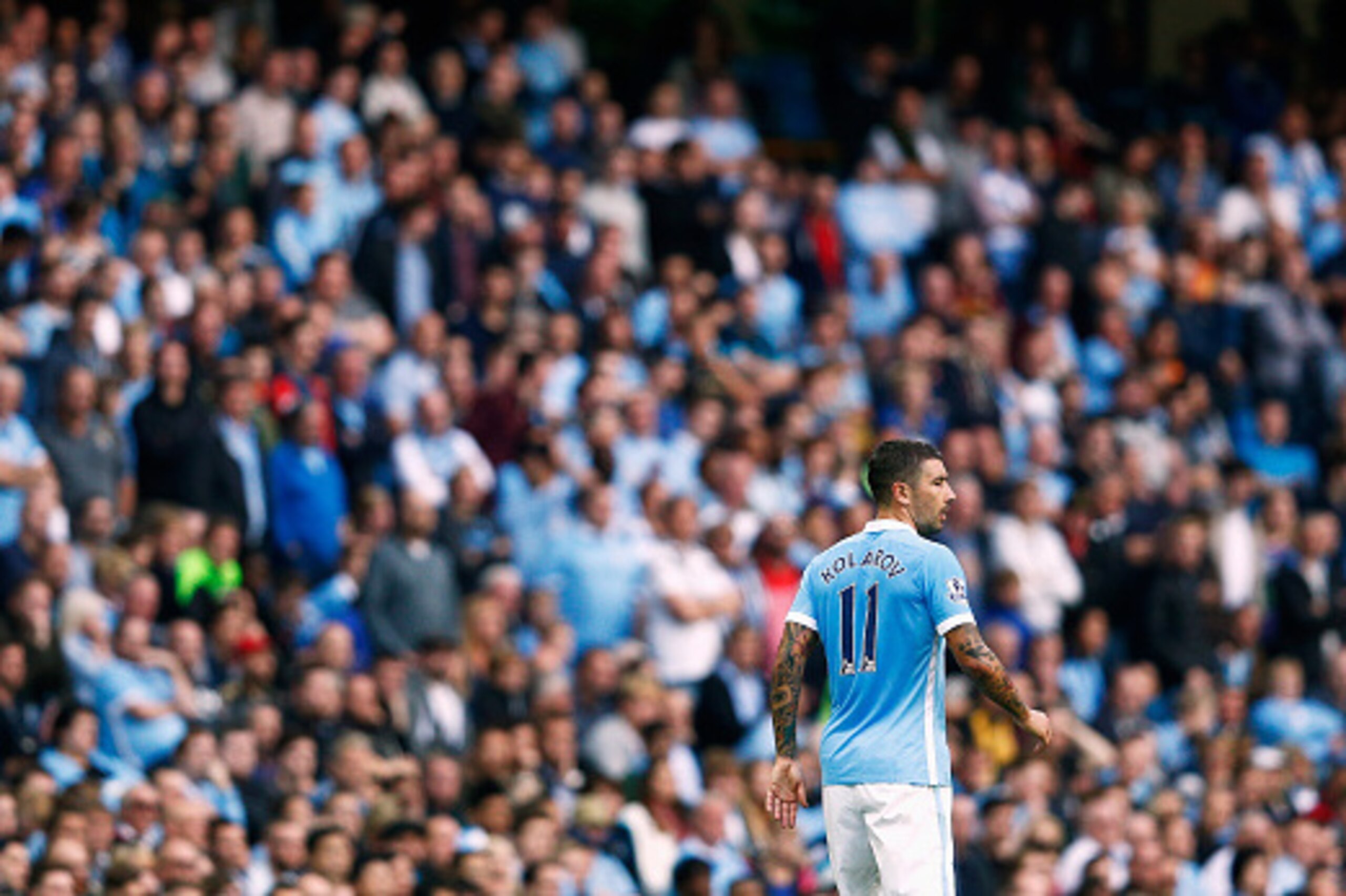 MANCHESTER, ENGLAND - SEPTEMBER 19:  Aleksandar Kolarov of Manchester City looks on during the Barclays Premier League match between Manchester City and West Ham United at Etihad Stadium on September 19, 2015 in Manchester, United Kingdom.  (Photo by Dean