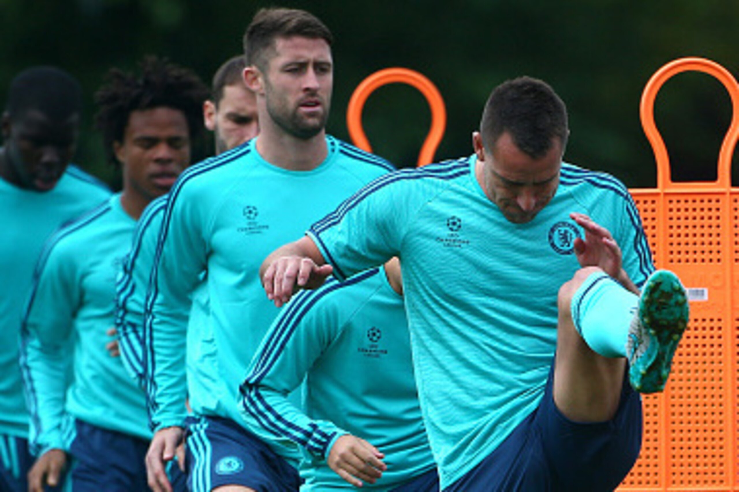 COBHAM, ENGLAND - SEPTEMBER 15: Chelsea's John Terry warms up during a Chelsea Training Session ahead of their Champions League fixture against Maccabi Tel Aviv on September 15, 2015 in Cobham, England. (Photo by Charlie Crowhurst/Getty Images)