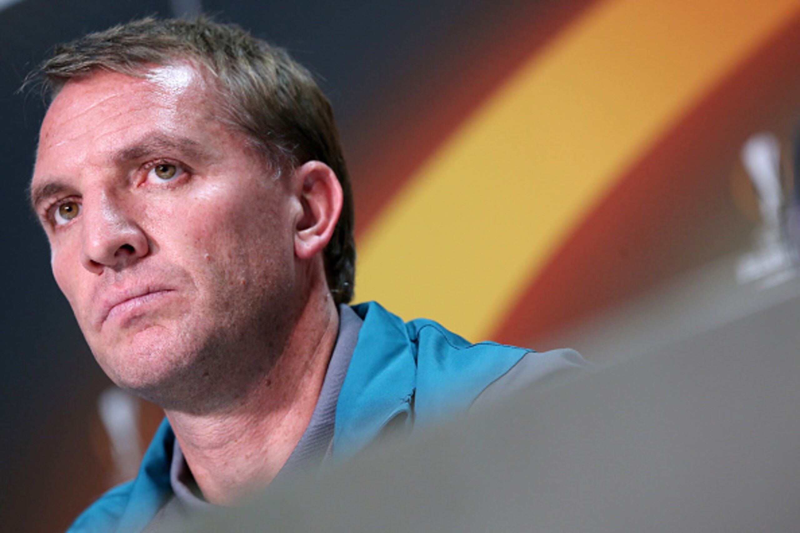BORDEAUX, FRANCE - SEPTEMBER 16: Liverpool's Head Coach Brendan Rodgers during the press conference of Liverpool FC at the Matmut Stadium ahead their Europa League game against FC Girondins de Bordeaux on September 16, 2015 in Bordeaux, France.  (Photo by