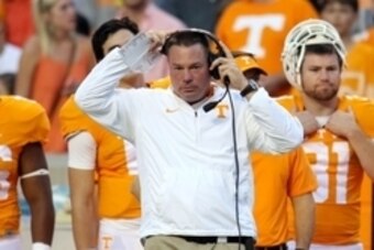Sep 19, 2015; Knoxville, TN, USA; Tennessee Volunteers head coach Butch Jones during the first quarter against the Western Carolina Catamounts at Neyland Stadium. Mandatory Credit: Randy Sartin-USA TODAY Sports