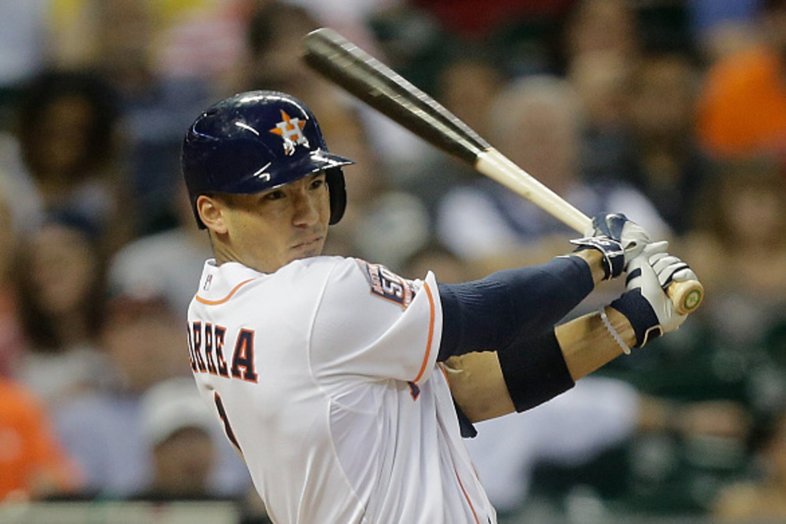 HOUSTON, TX - SEPTEMBER 21: Carlos Correa #1 of the Houston Astros hits a home run against the Los Angeles Angels of Anaheim at Minute Maid Park on September 21, 2015 in Houston, Texas. (Photo by Bob Levey/Getty Images) HOUSTON, TX - SEPTEMBER 21: Carlos Correa #1 of the Houston Astros hits a home run against the Los Angeles Angels of Anaheim at Minute Maid Park on September 21, 2015 in Houston, Texas. (Photo by Bob Levey/Getty Images)