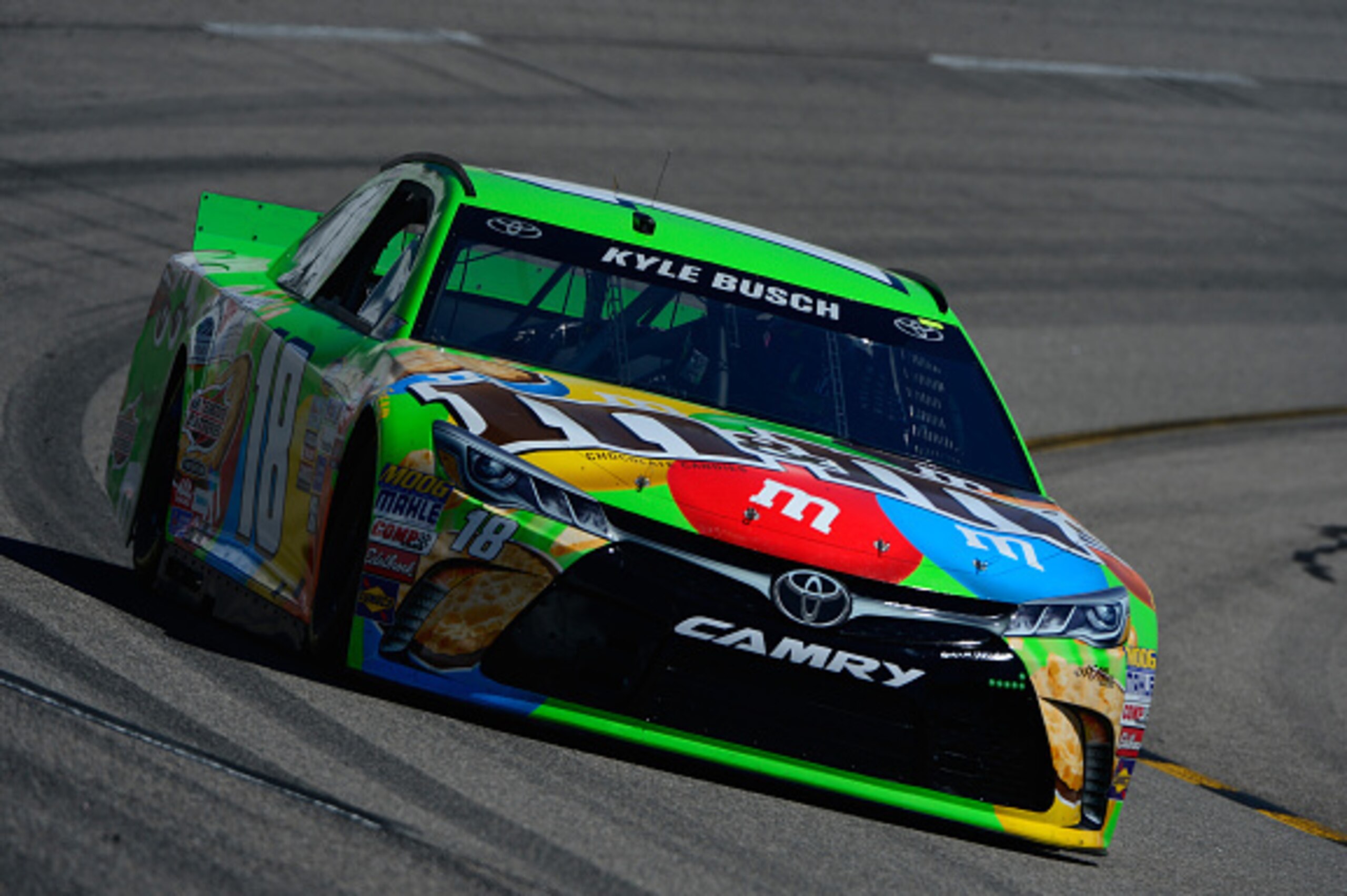 RICHMOND, VA - SEPTEMBER 11: Kyle Busch, driver of the #18 M&M's Crispy/American Heritage Chocolate Toyota, practices for the NASCAR Sprint Cup Series Federated Auto Parts 400 at Richmond International Raceway on September 11, 2015 in Richmond, Virginia. 
