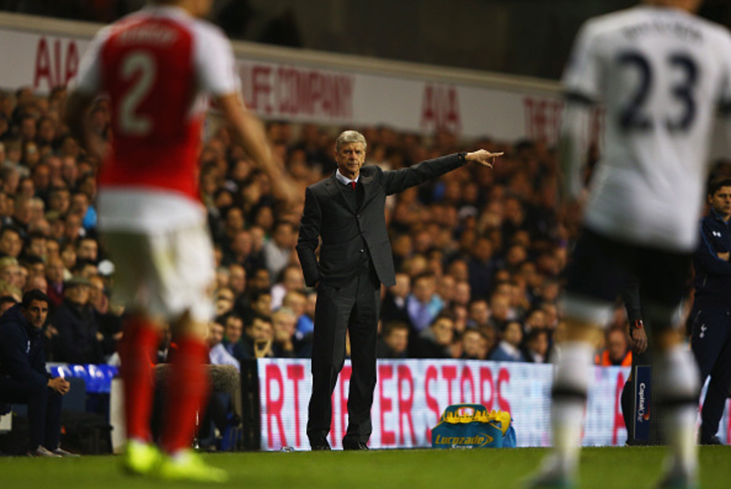 LONDON, ENGLAND - SEPTEMBER 23: Arsene Wenger manager of Arsenal signals during the Capital One Cup third round match between Tottenham Hotspur and Arsenal at White Hart Lane on September 23, 2015 in London, England. (Photo by Ian Walton/Getty Images) LONDON, ENGLAND - SEPTEMBER 23: Arsene Wenger manager of Arsenal signals during the Capital One Cup third round match between Tottenham Hotspur and Arsenal at White Hart Lane on September 23, 2015 in London, England. (Photo by Ian Walton/Getty Images)