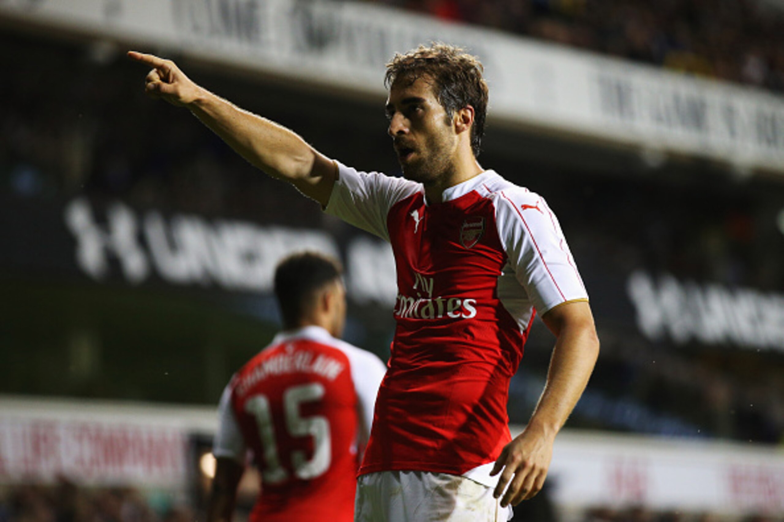 LONDON, ENGLAND - SEPTEMBER 23:  Mathieu Flamini of Arsenal celebrates as he scores their second goal during the Capital One Cup third round match between Tottenham Hotspur and Arsenal at White Hart Lane on September 23, 2015 in London, England.  (Photo b