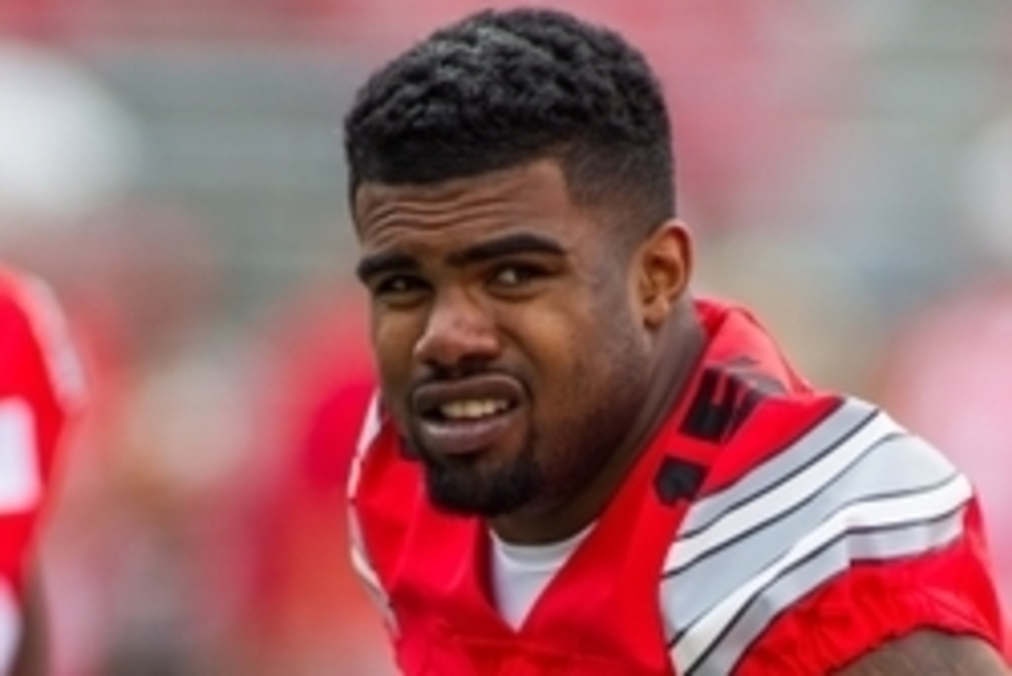 Sep 12, 2015; Columbus, OH, USA; Ohio State Buckeyes running back Ezekiel Elliott (15) warms up before the game against the Hawaii Warriors at Ohio Stadium. The Ohio State Buckeyes beat the Hawaii Warriors by the score of 38-0. Mandatory Credit: Trevor Ru