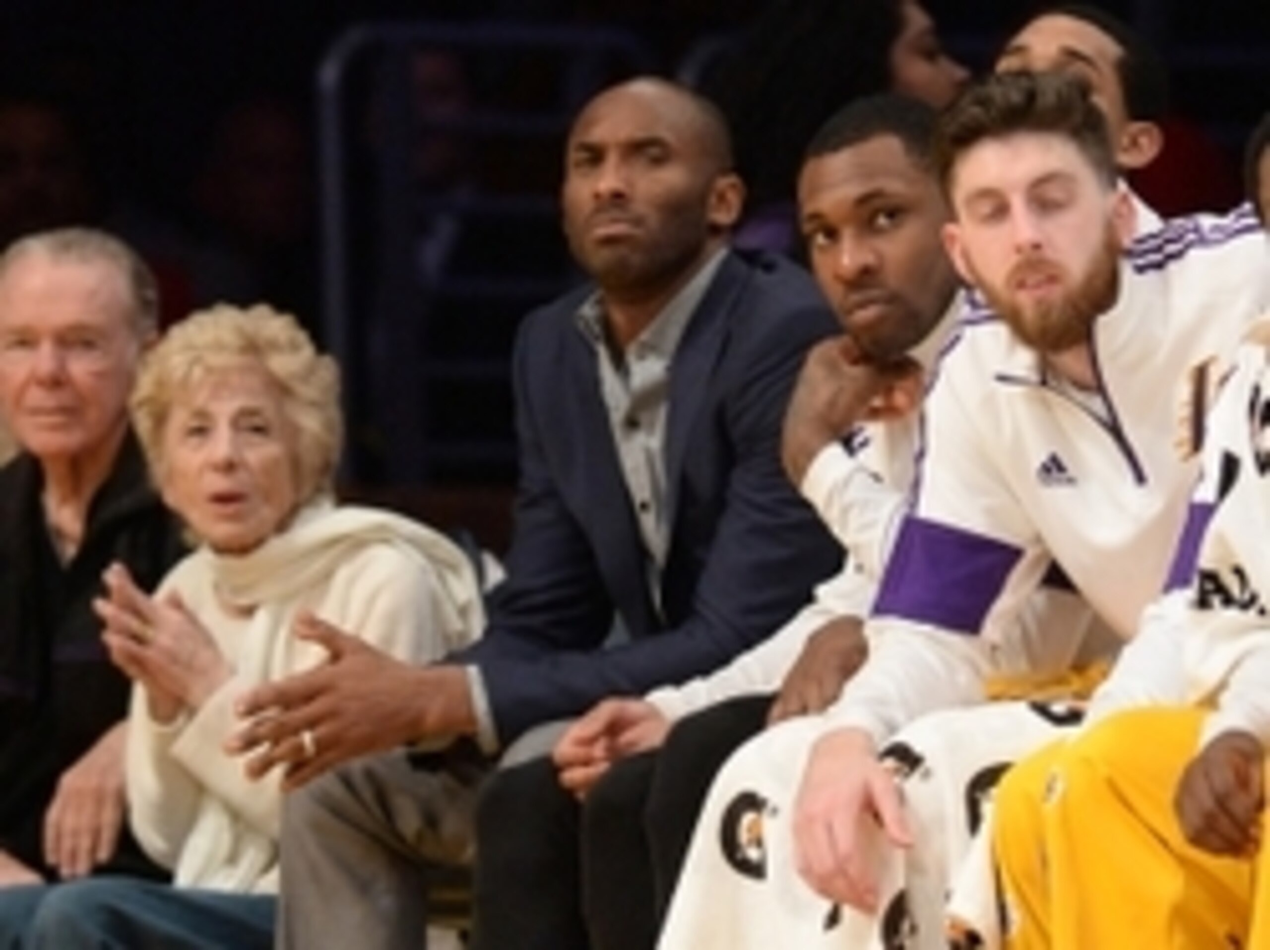 Mar 10, 2015; Los Angeles, CA, USA;  Los Angeles Lakers guard Kobe Bryant (24) on the bench the second half of the game against the Detroit Pistons at Staples Center. Lakers won 93-85. Mandatory Credit: Jayne Kamin-Oncea-USA TODAY Sports