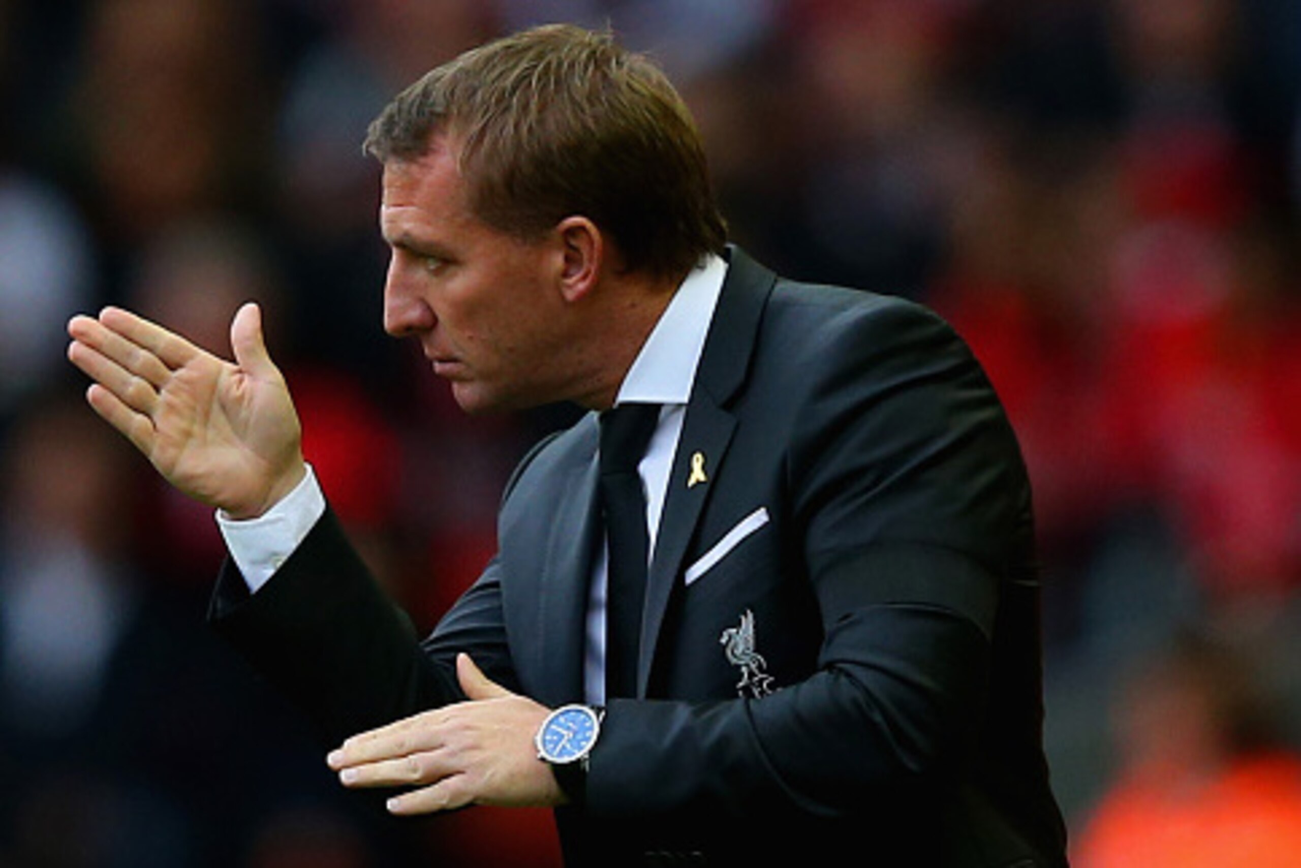 LIVERPOOL, ENGLAND - SEPTEMBER 20: Brendan Rodgers manager of Liverpool gives direction from the touchline during the Barclays Premier League match between Liverpool and Norwich City at Anfield on September 20, 2015 in Liverpool, United Kingdom.  (Photo b